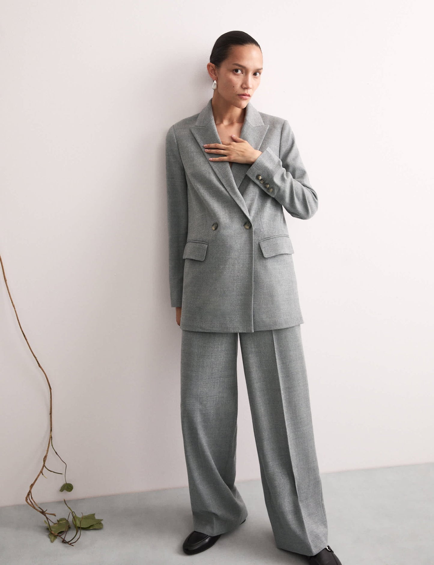 Yün Karışımlı Rahat Kruvaze Blazer Ceket