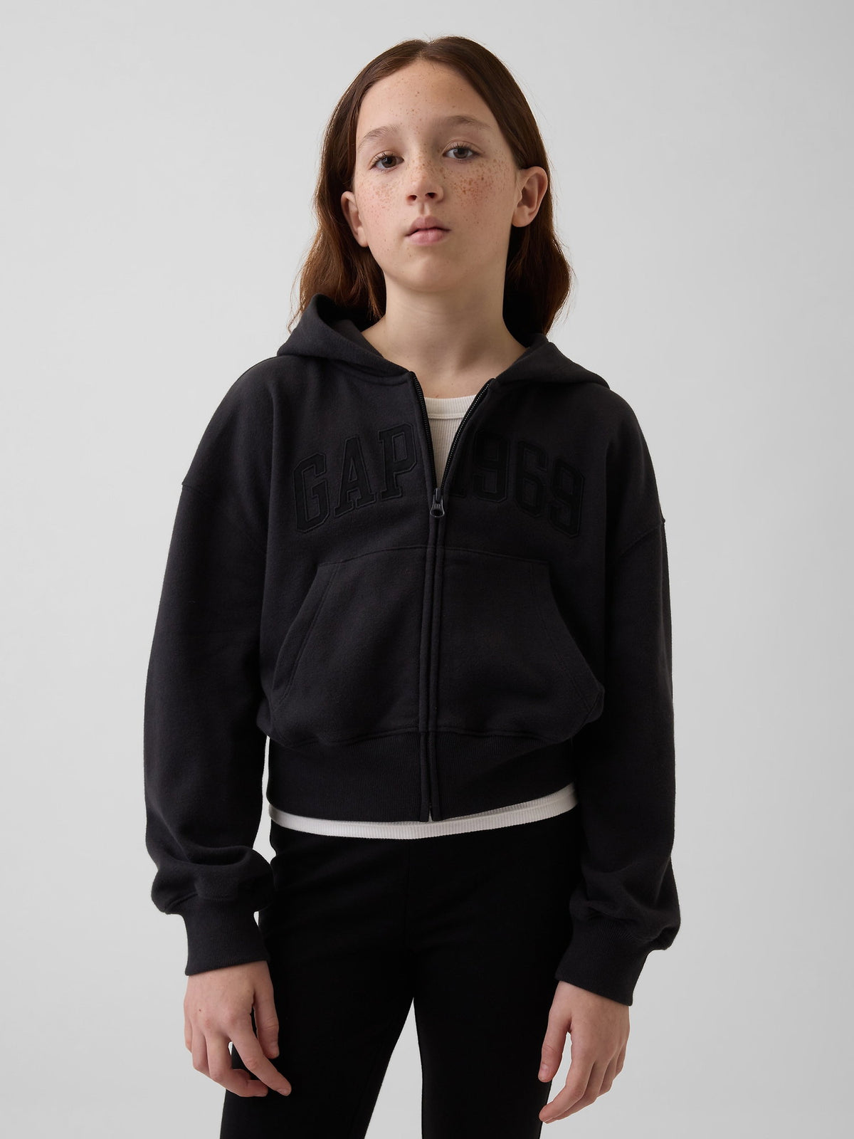 Siyah Vintagesoft Terry Oversized Crop Logo Fermuarlı Sweatshirt