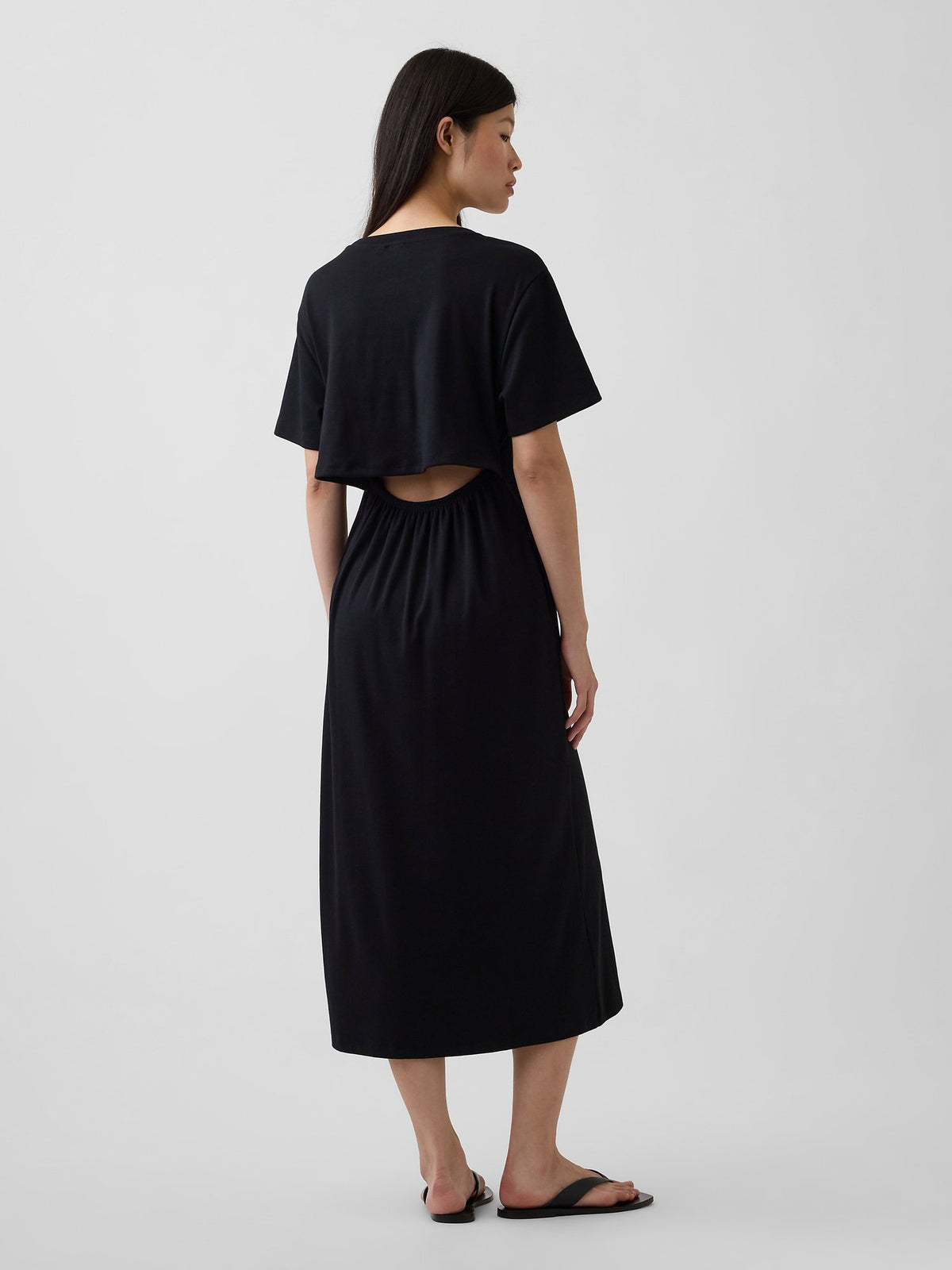 Siyah Relaxed Gap Logo Cutout T-shirt Midi Elbise