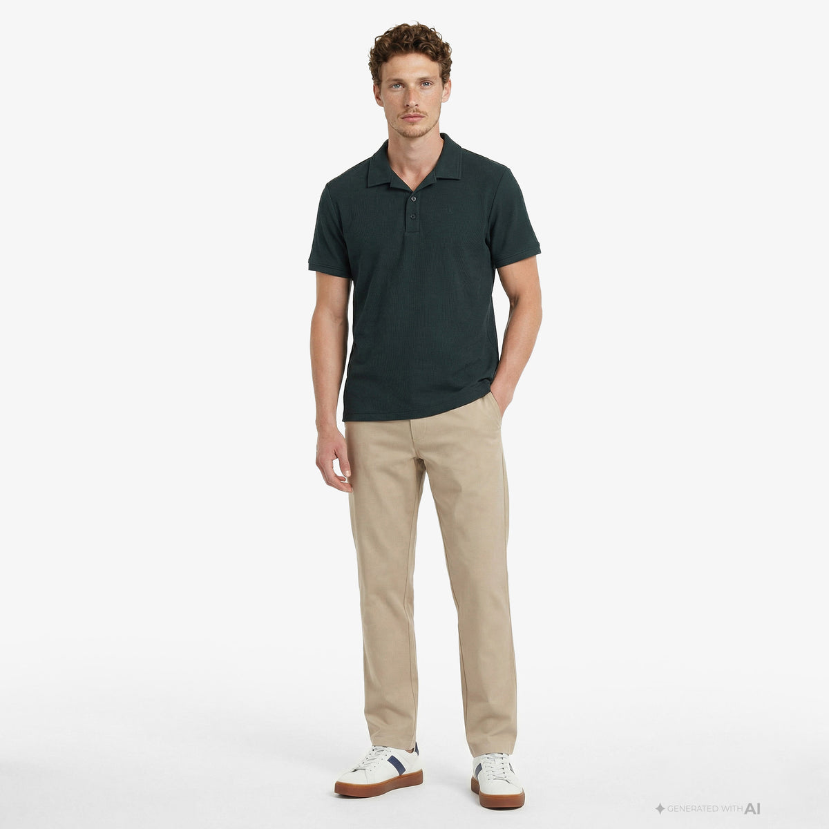 Calvin Klein Easy Micro Waffle Camp Erkek Yeşil Polo