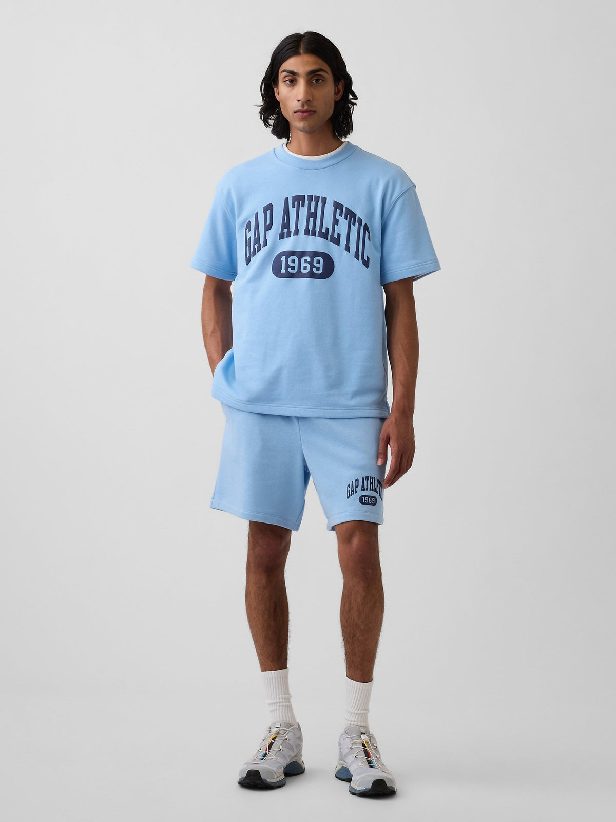 Açık Mavi Relaxed Fransız Havlu Kumaş Grafik Baskılı T-shirt