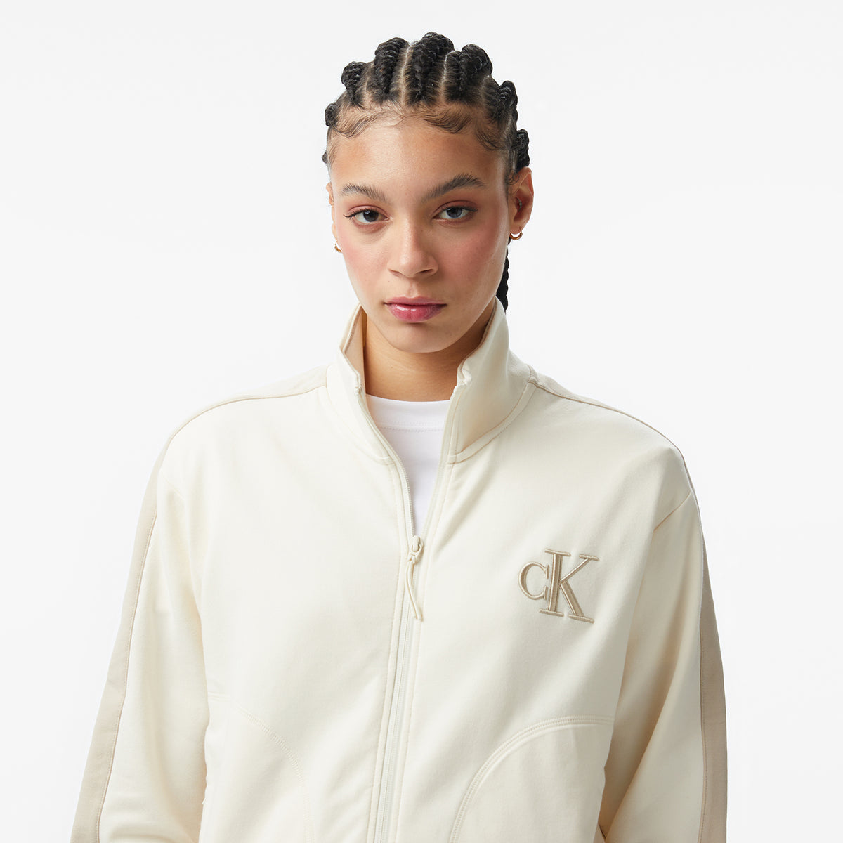 Calvin Klein Stretch Terry Track Kadın Beyaz Ceket