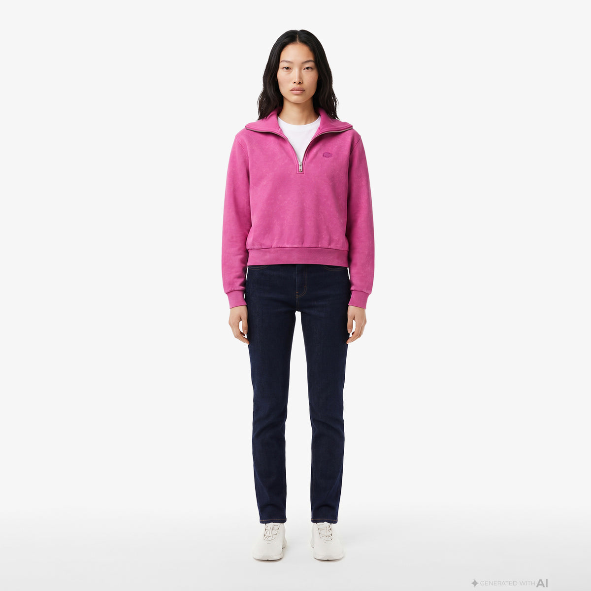 Lacoste Kadın Relaxed Fit Yarım Fermuarlı Pembe Sweatshirt