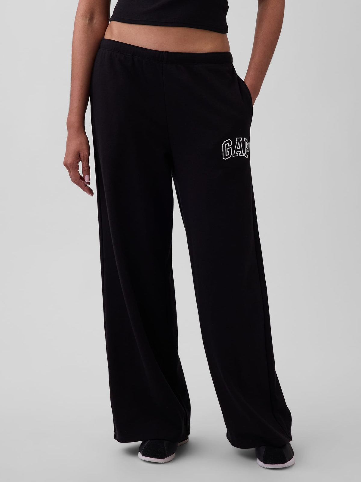 Siyah Gap Logo Fransız Havlu Kumaş Wide-leg Jogger Eşofman Altı