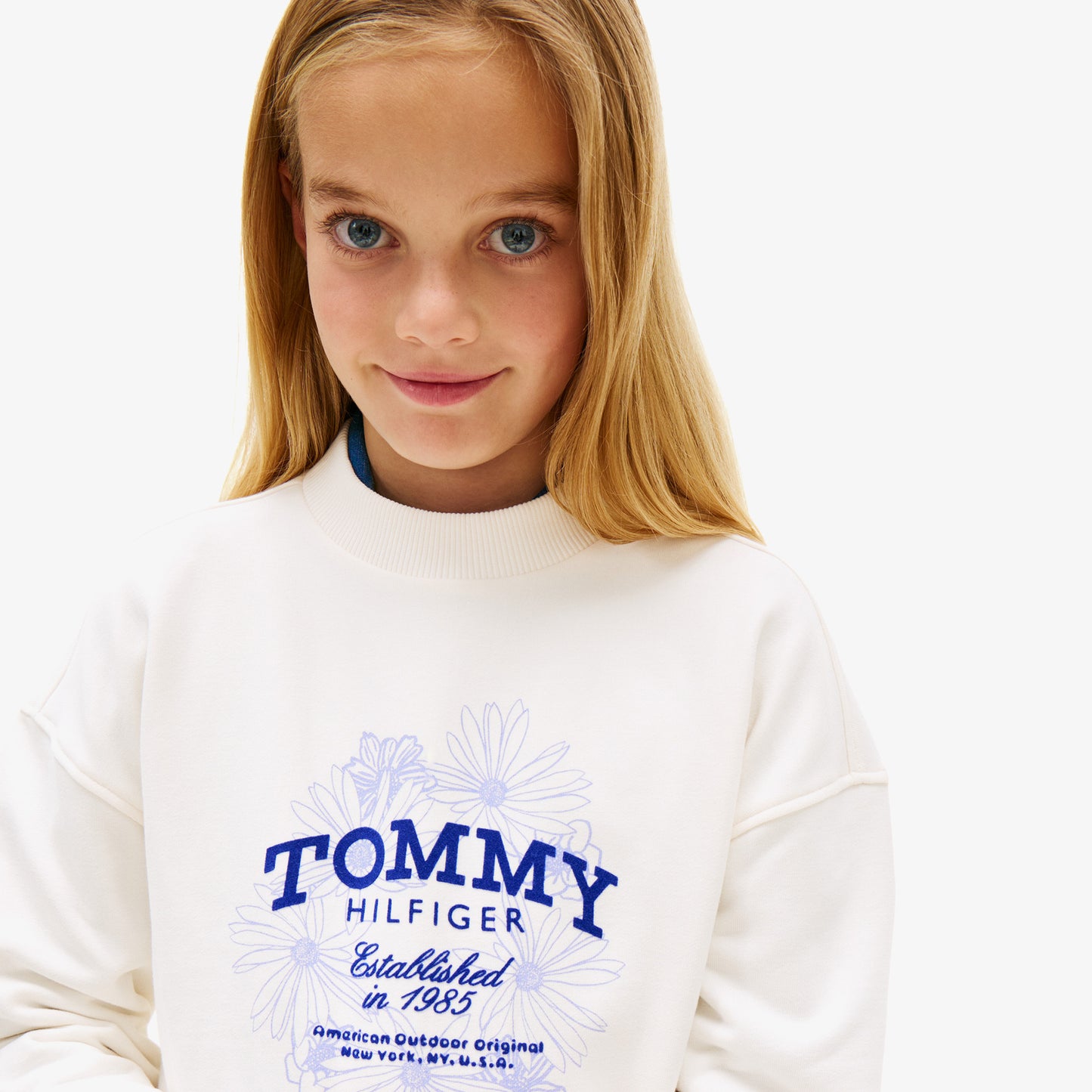 Tommy Hilfiger Flock Flower Crew Neck Çocuk Beyaz Sweatshirt