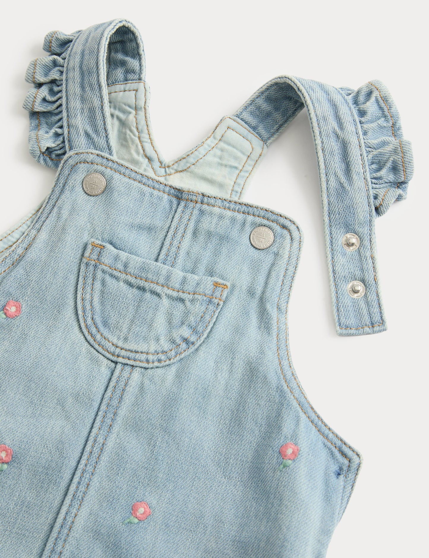 2 Parçalı Denim Işlemeli Salopet Elbise Takımı