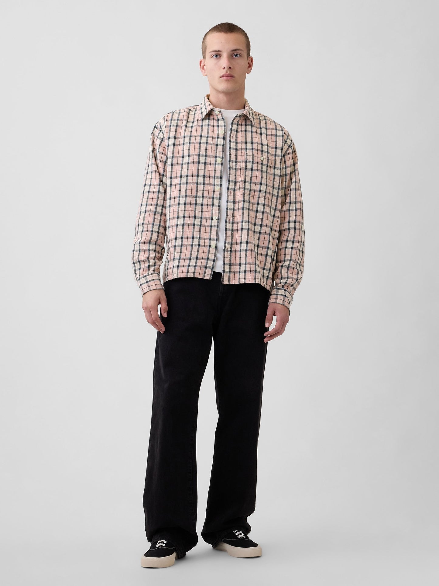 Açık Pembe Sunwashed Twill Straight-hem Gömlek