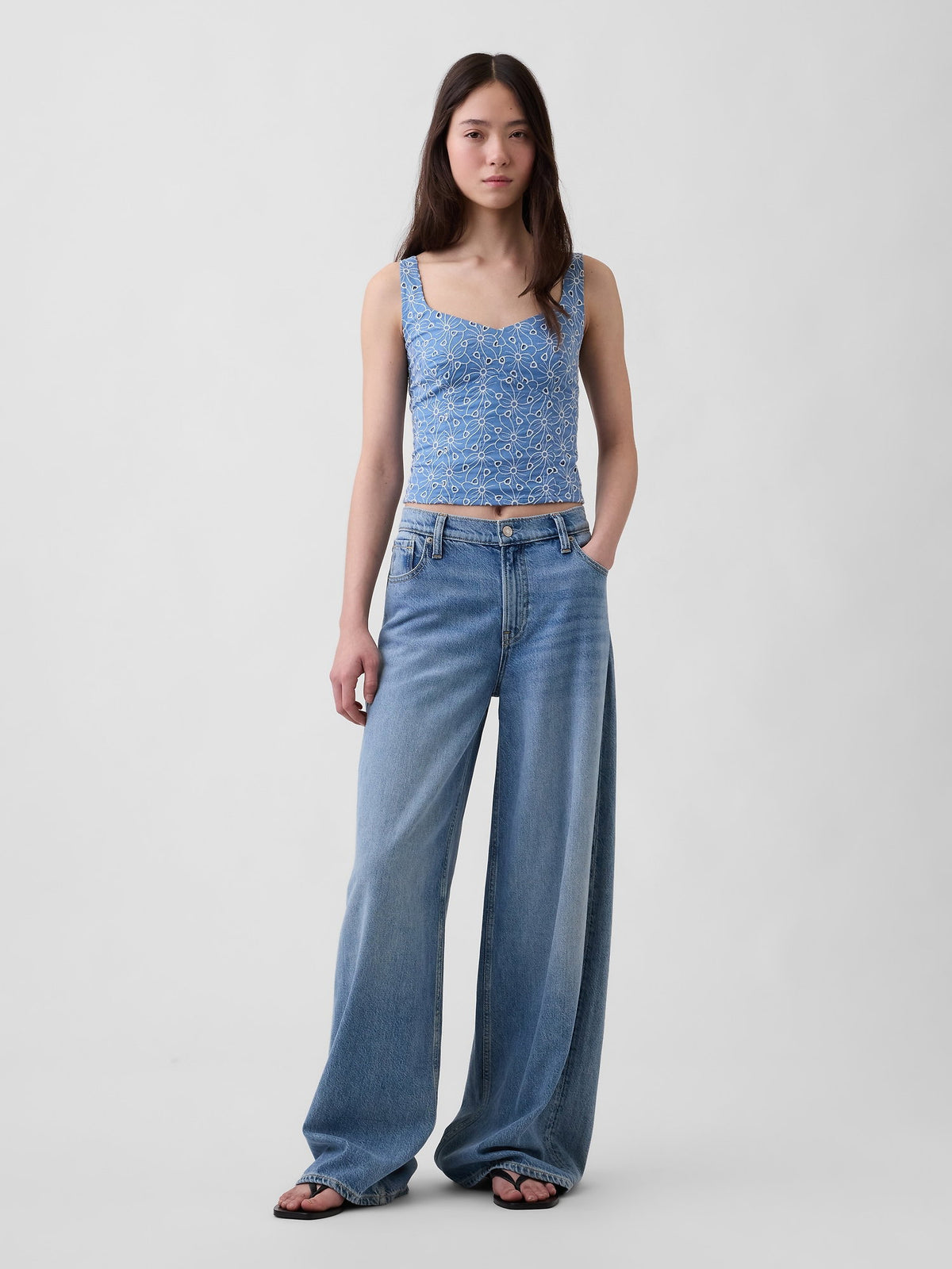 Mavi Eyelet Crop Büstiyer Bluz