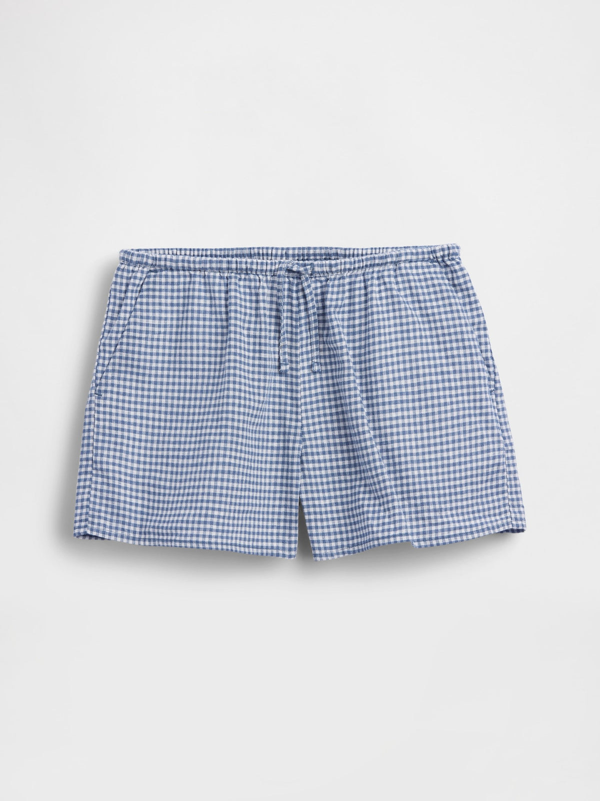Mavi Keten Karışımlı Gingham Easy Şort