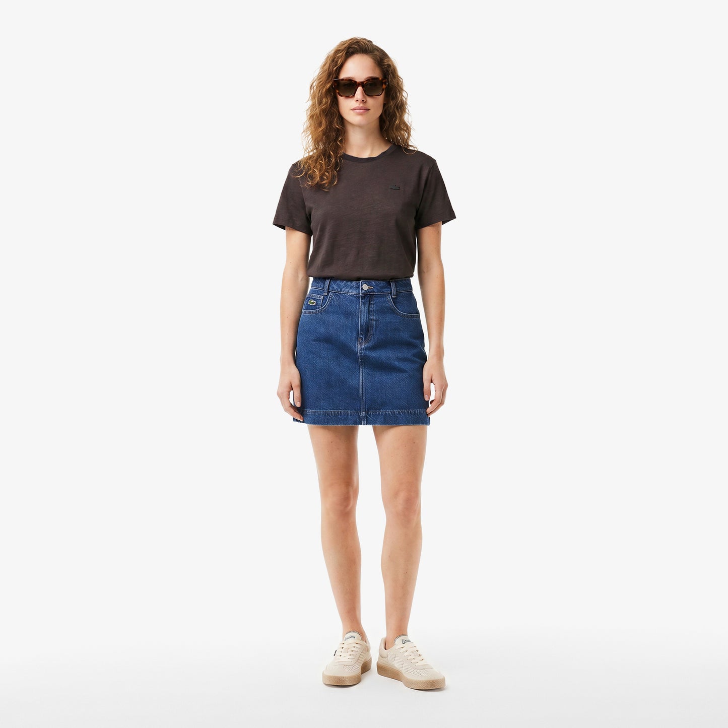 Lacoste Loose Fit V Yaka Kadın Kahverengi T-shirt