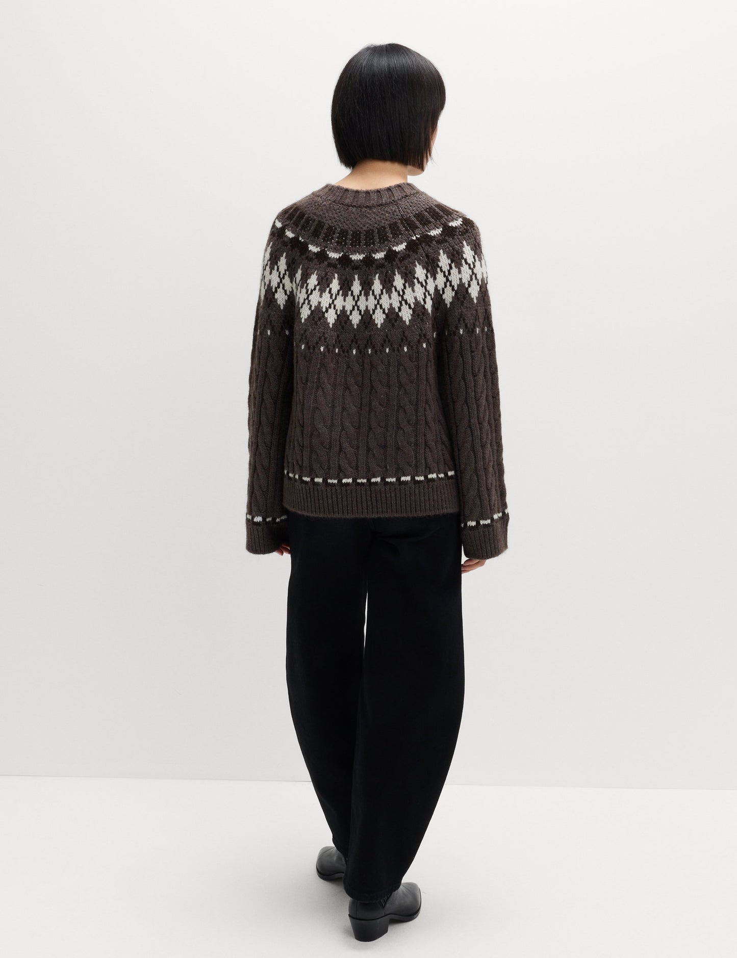 Fair Isle Desenli Örgü Yuvarlak Yaka Triko Kazak