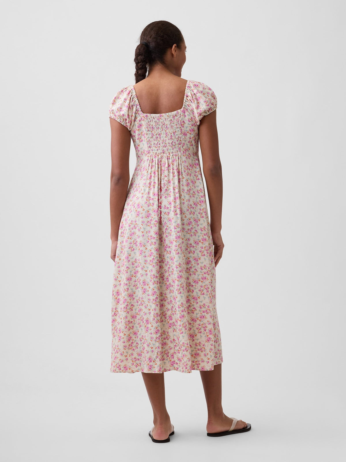 Pembe Print Puff Sleeve Midi Elbise