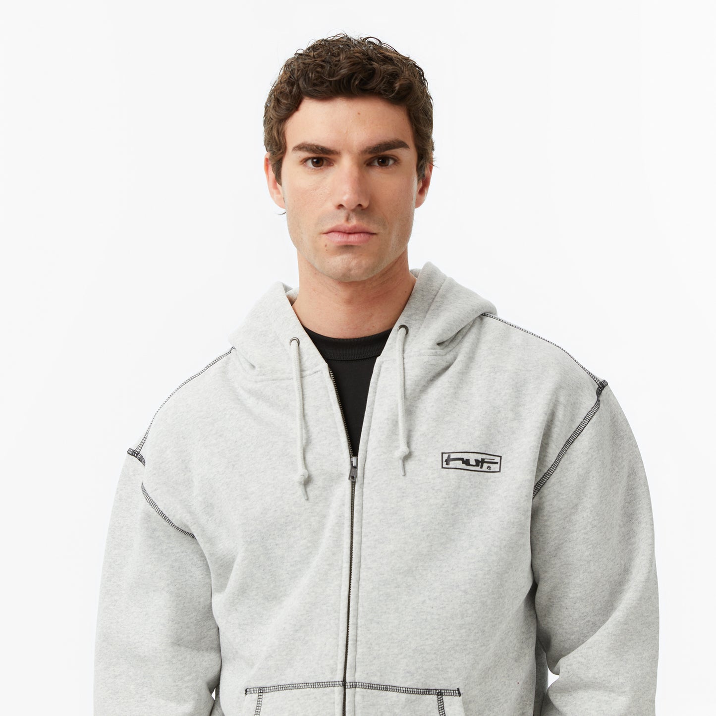 Huf Stretch Full-zip Erkek Gri Sweatshirt