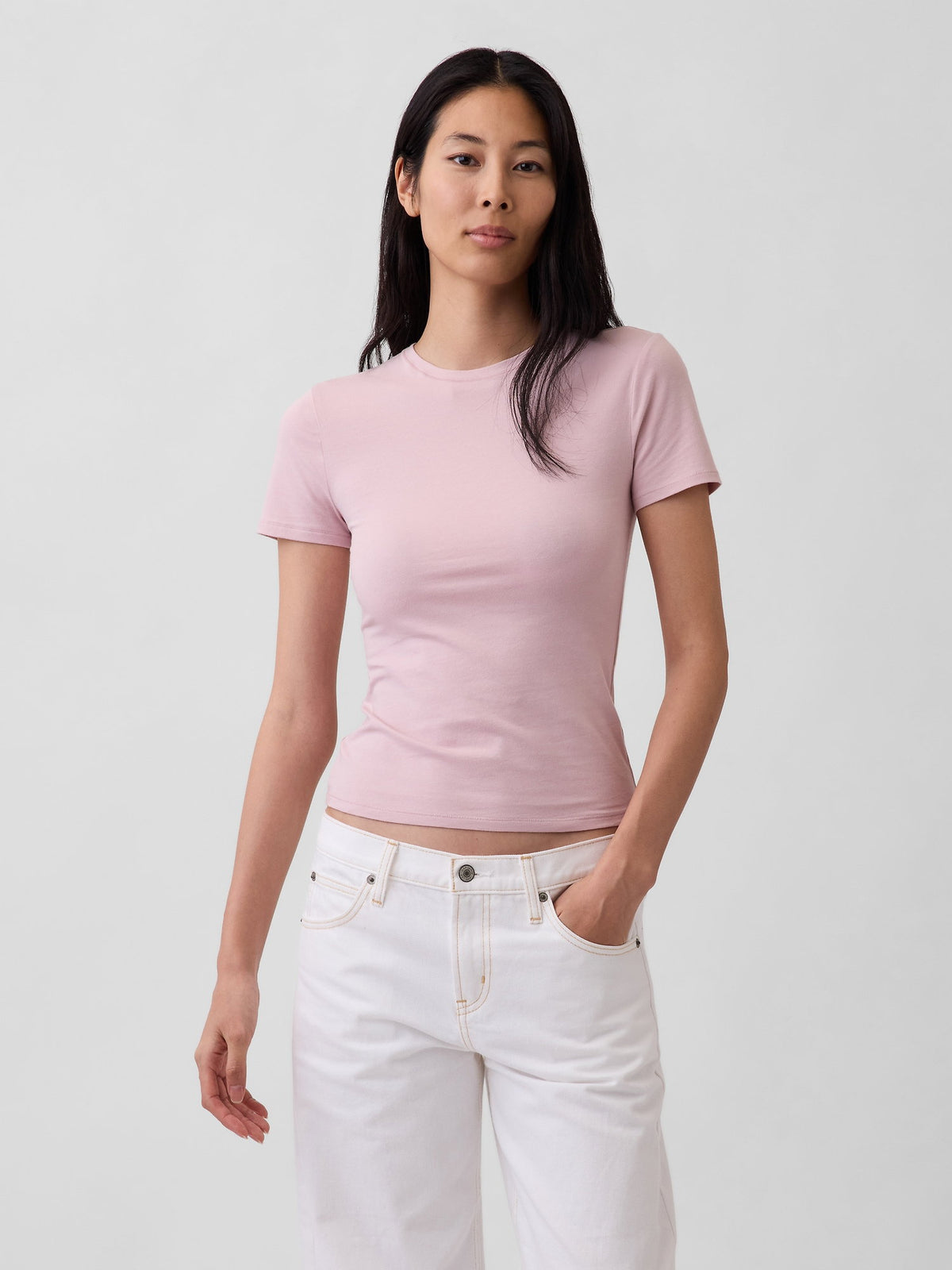 Açık Pembe Closeknit Jersey T-shirt