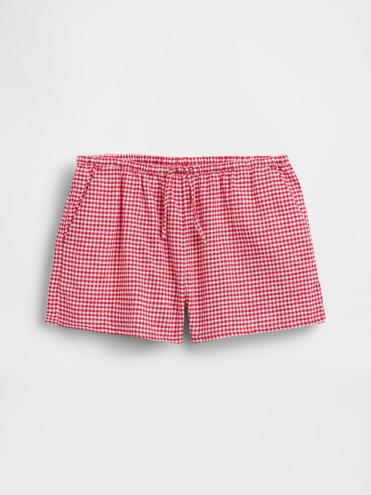 Kırmızı Keten Karışımlı Gingham Easy Şort