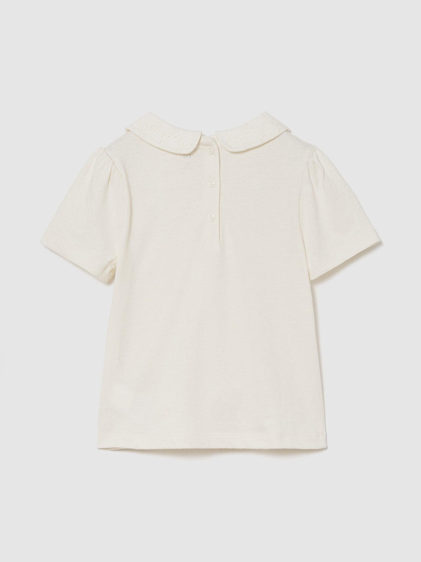 Krem Puff Sleeve Yaka T-shirt