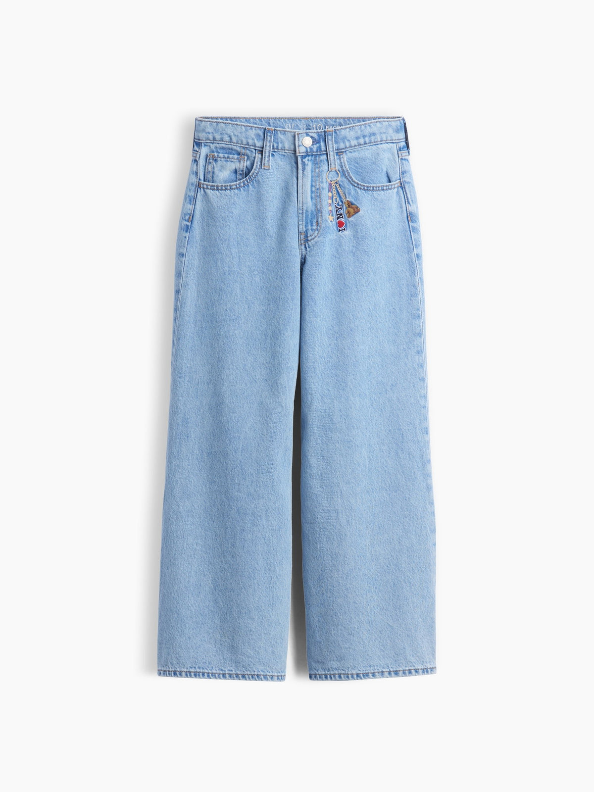 Açık Mavi Low Rise Işlemeli I Love Ny Baggy Jean Pantolon