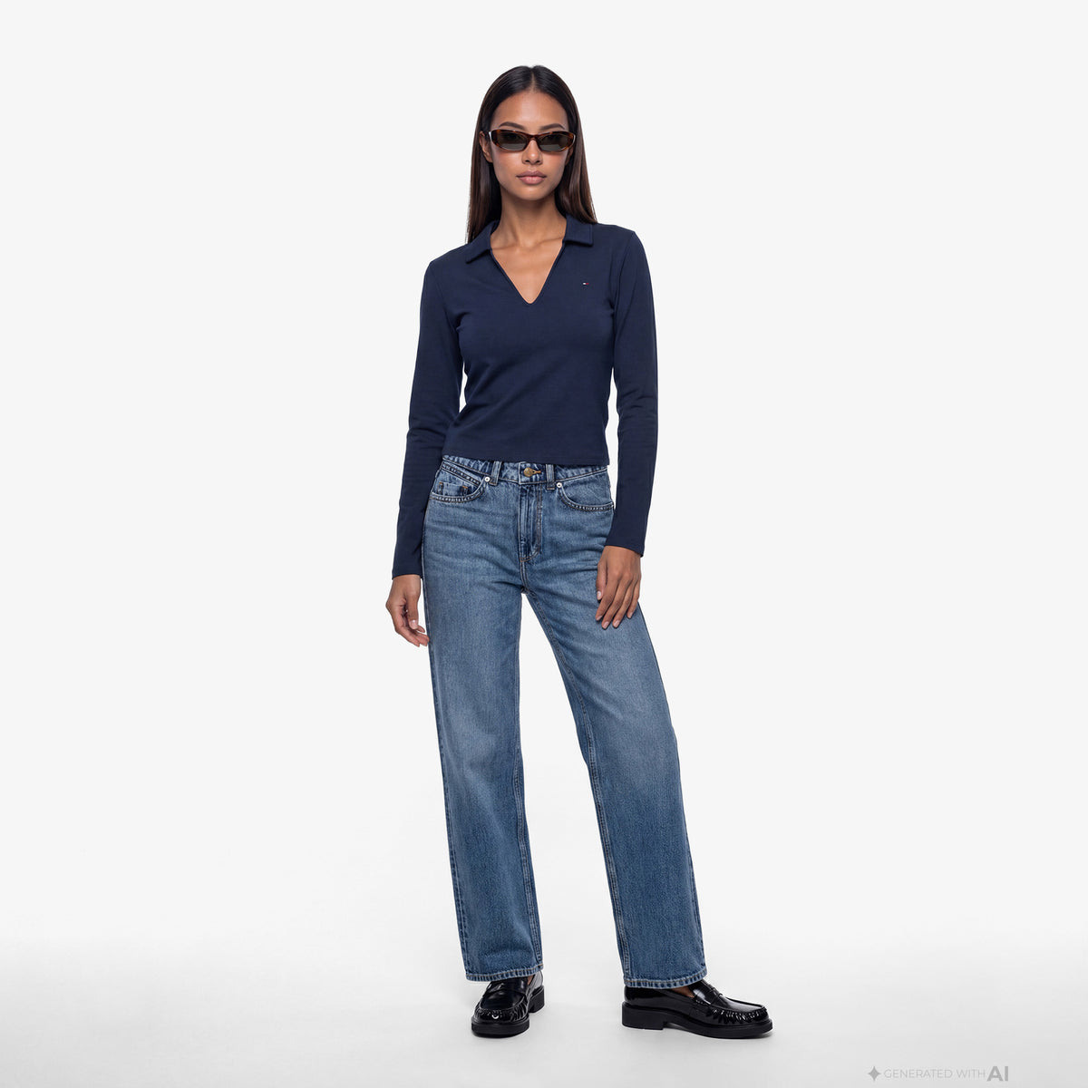Tommy Hilfiger Modern Cody Kadın Lacivert Polo Yaka T-shirt