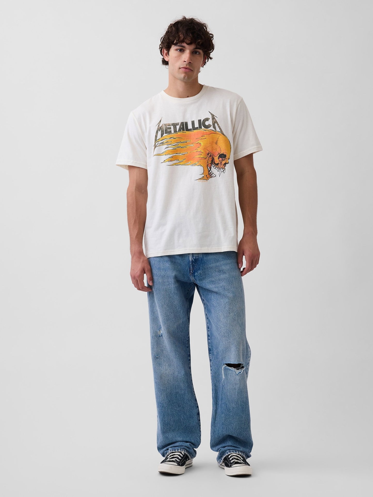 Krem Metallica Relaxed Grafik Baskılı T-shirt