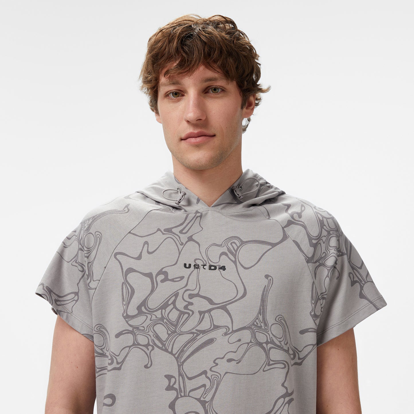 United4 Towada Erkek Gri Yarım Kollu Hoodie