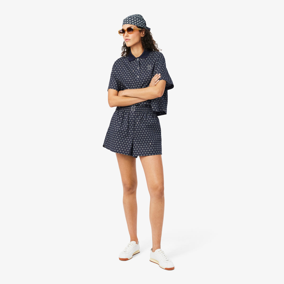 Lacoste Kadın Oversize Fit Desenli Lacivert Şort