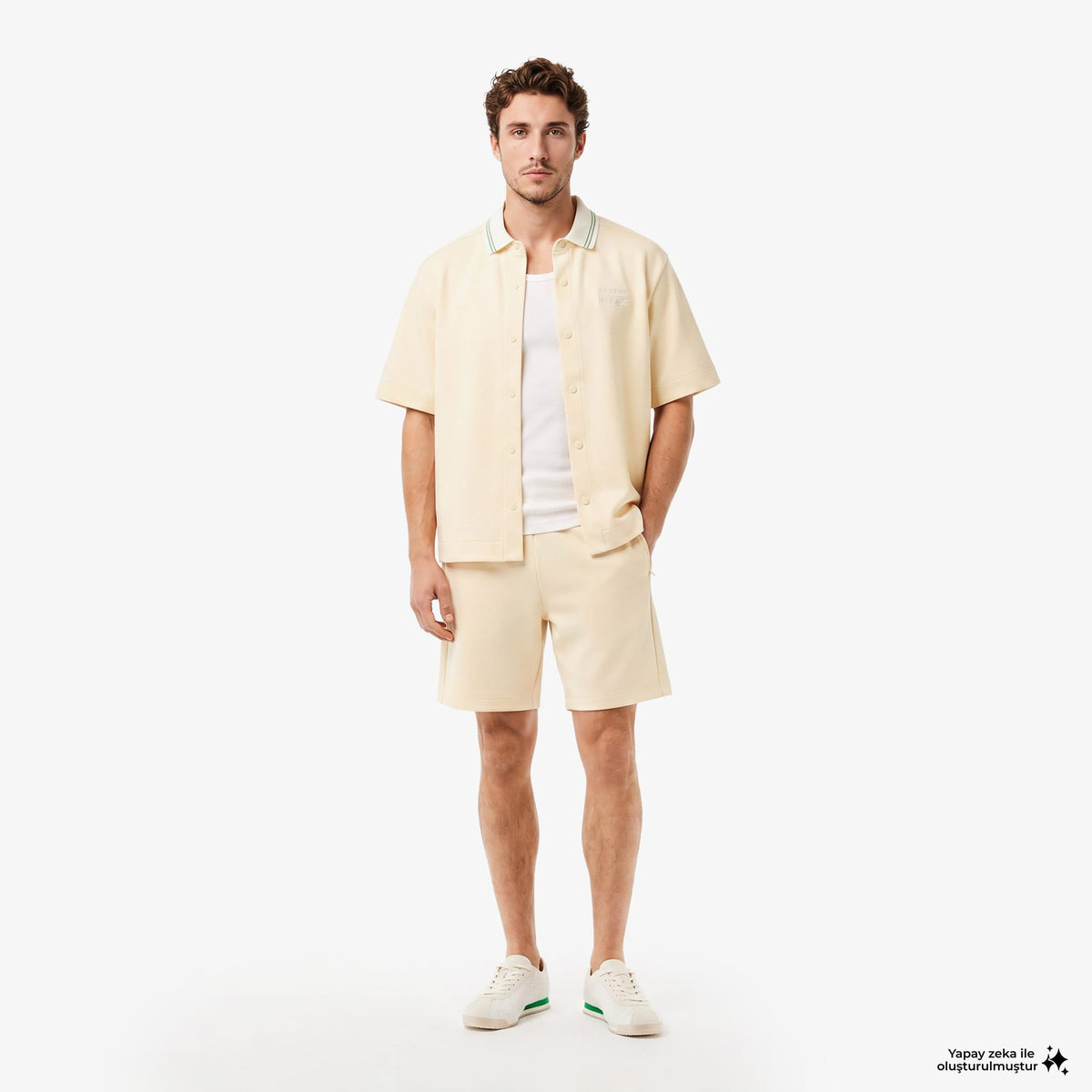 House Of Superstep X Lacoste Kapsul Koleksiyon Erkek Bej Gömlek