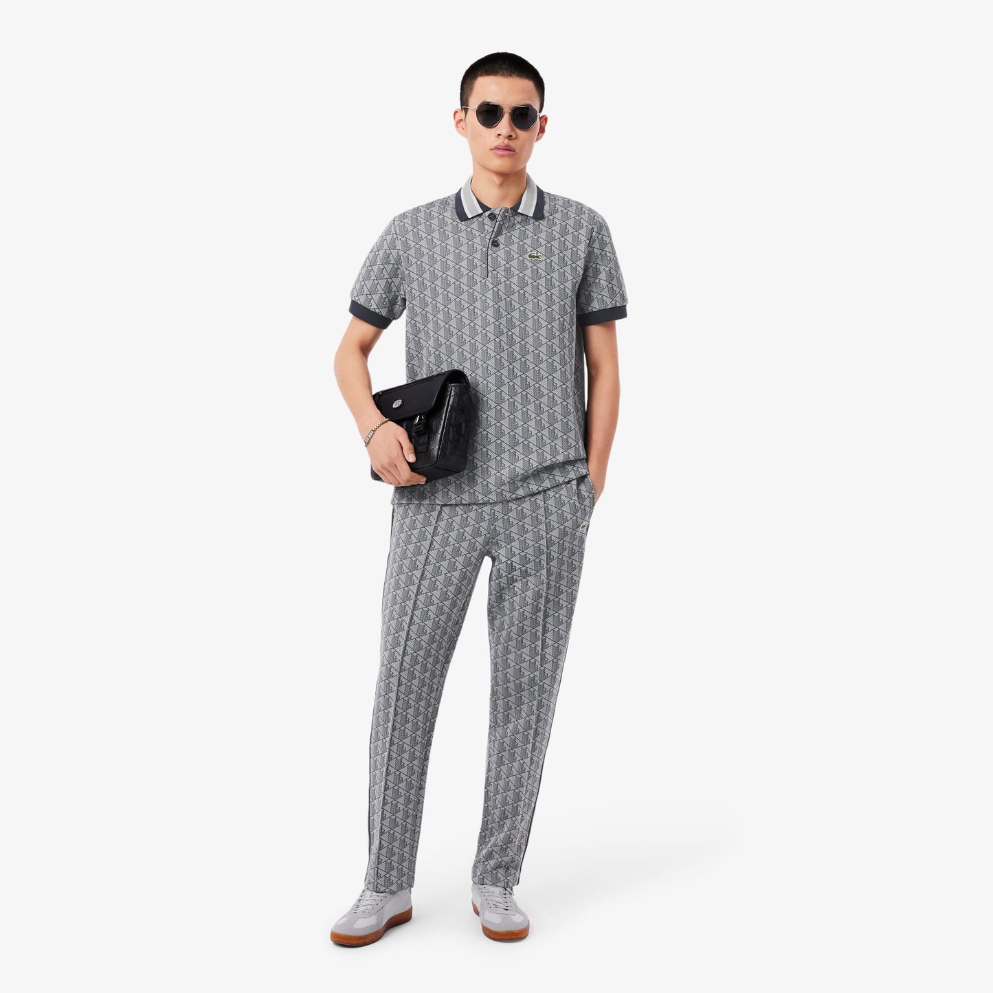 Lacoste Erkek Classic Fit Monogram Gri Polo