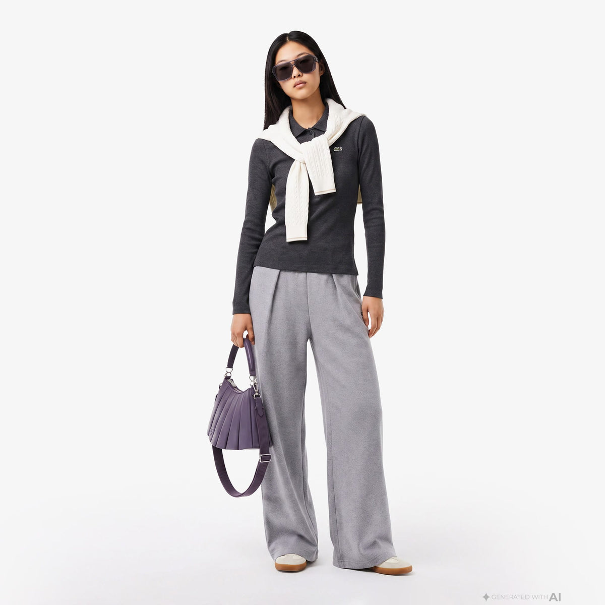 Lacoste Slim Fit Kadın Gri Polo