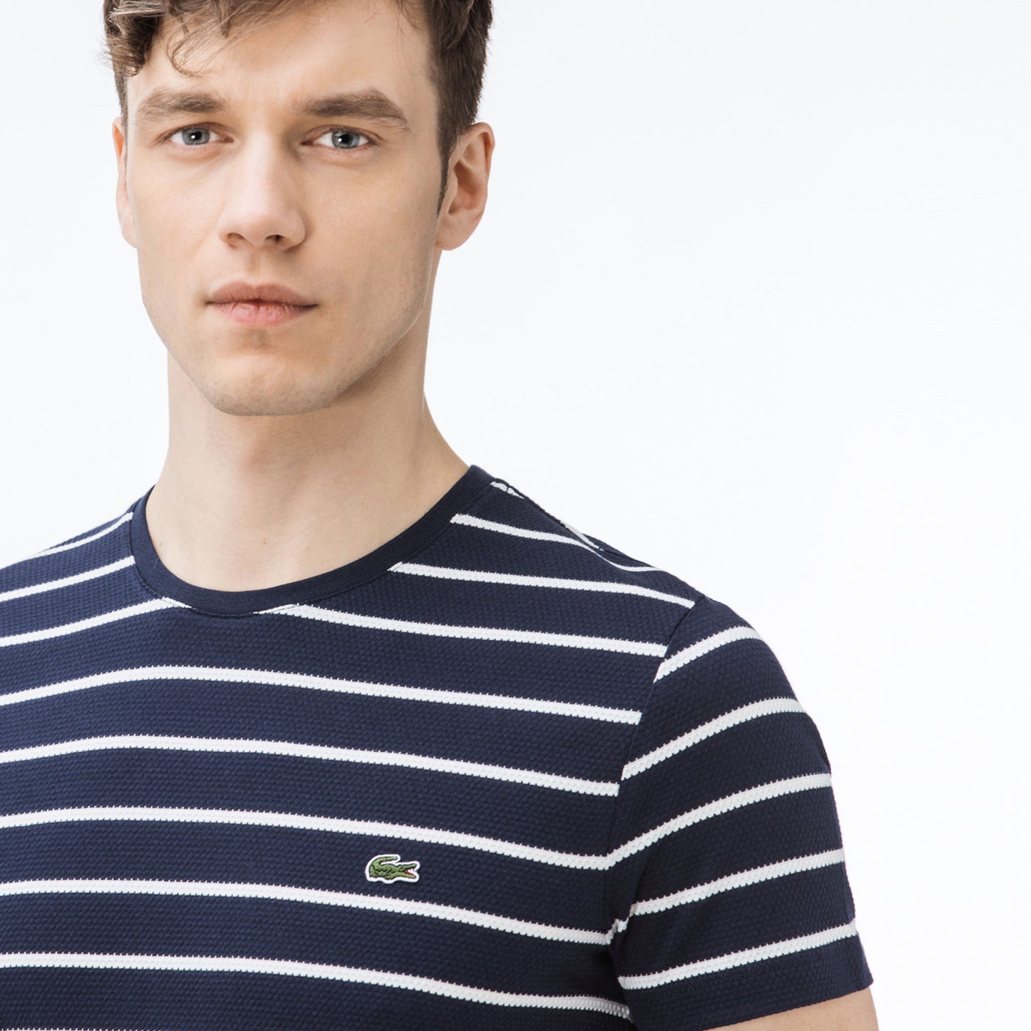 Lacoste Erkek Slim Fit Bisiklet Yaka Çizgili Lacivert T-shirt