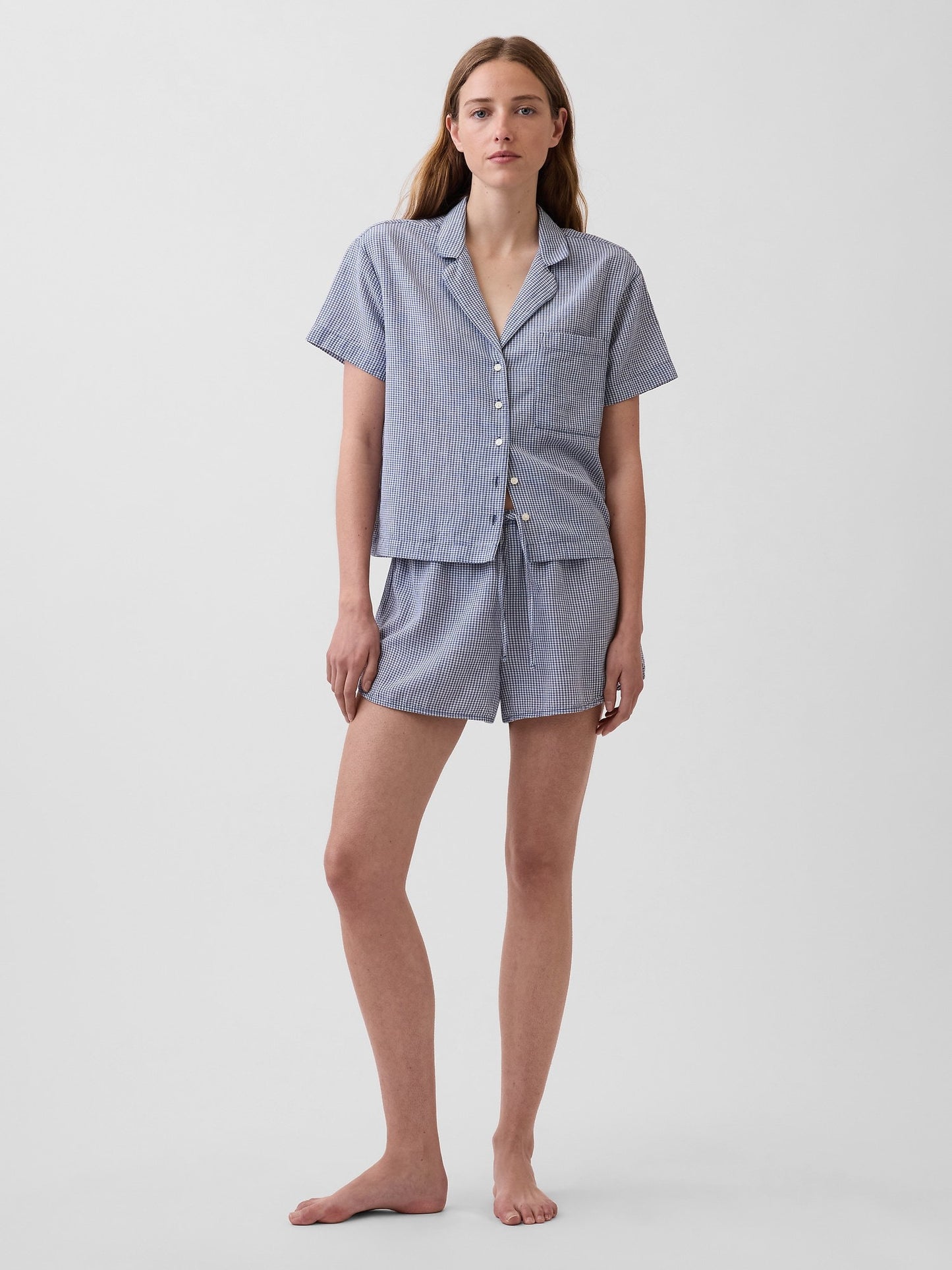 Mavi Crinkle Gauze Oversized Pijama Üstü