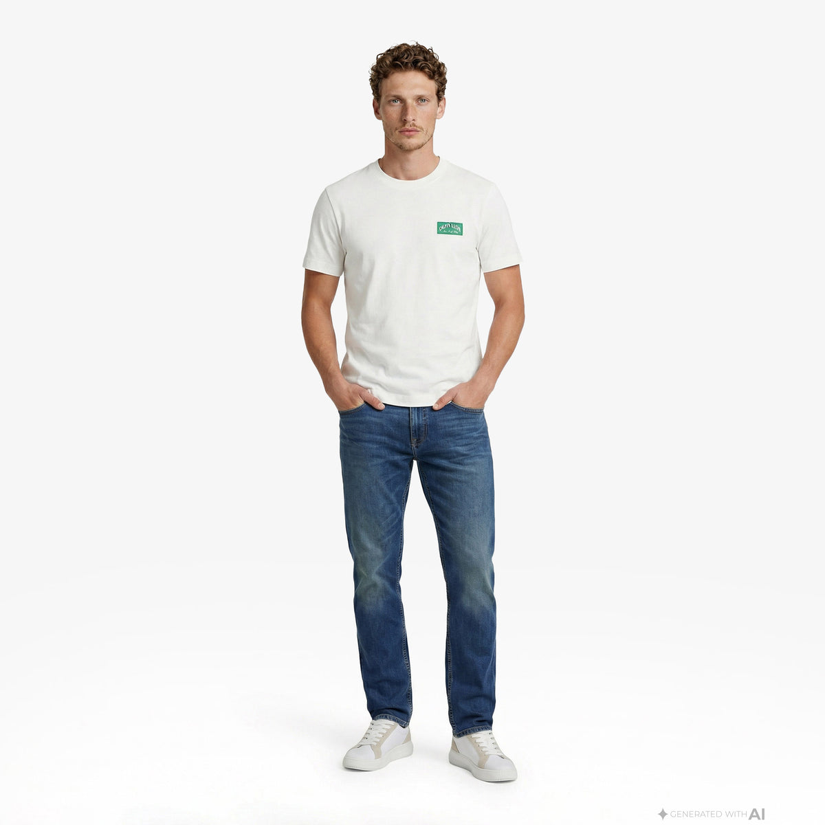 Calvin Klein 20s Easy Collegiate Badge Erkek Beyaz T-shirt