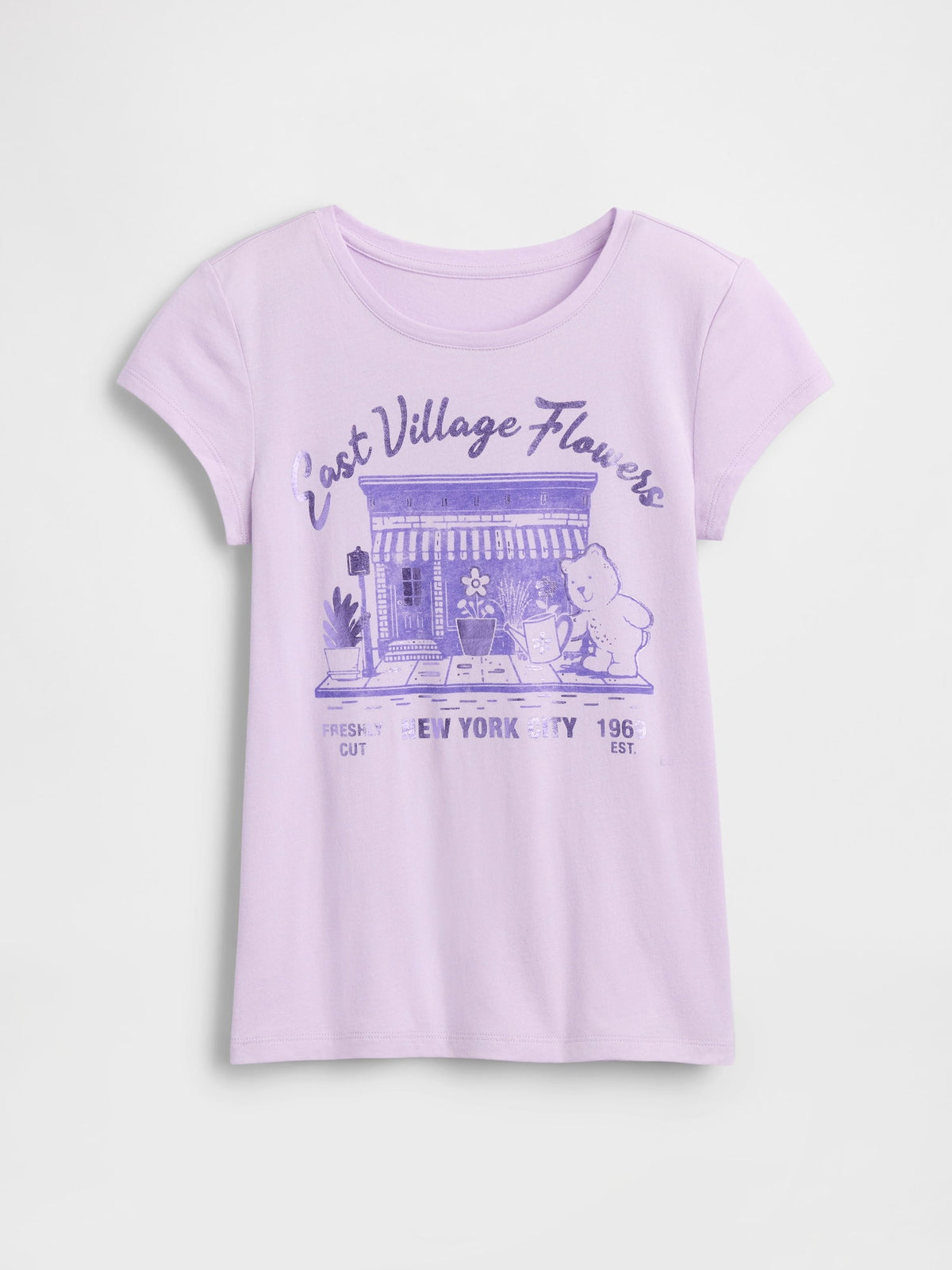Lila Grafik Baskılı T-shirt