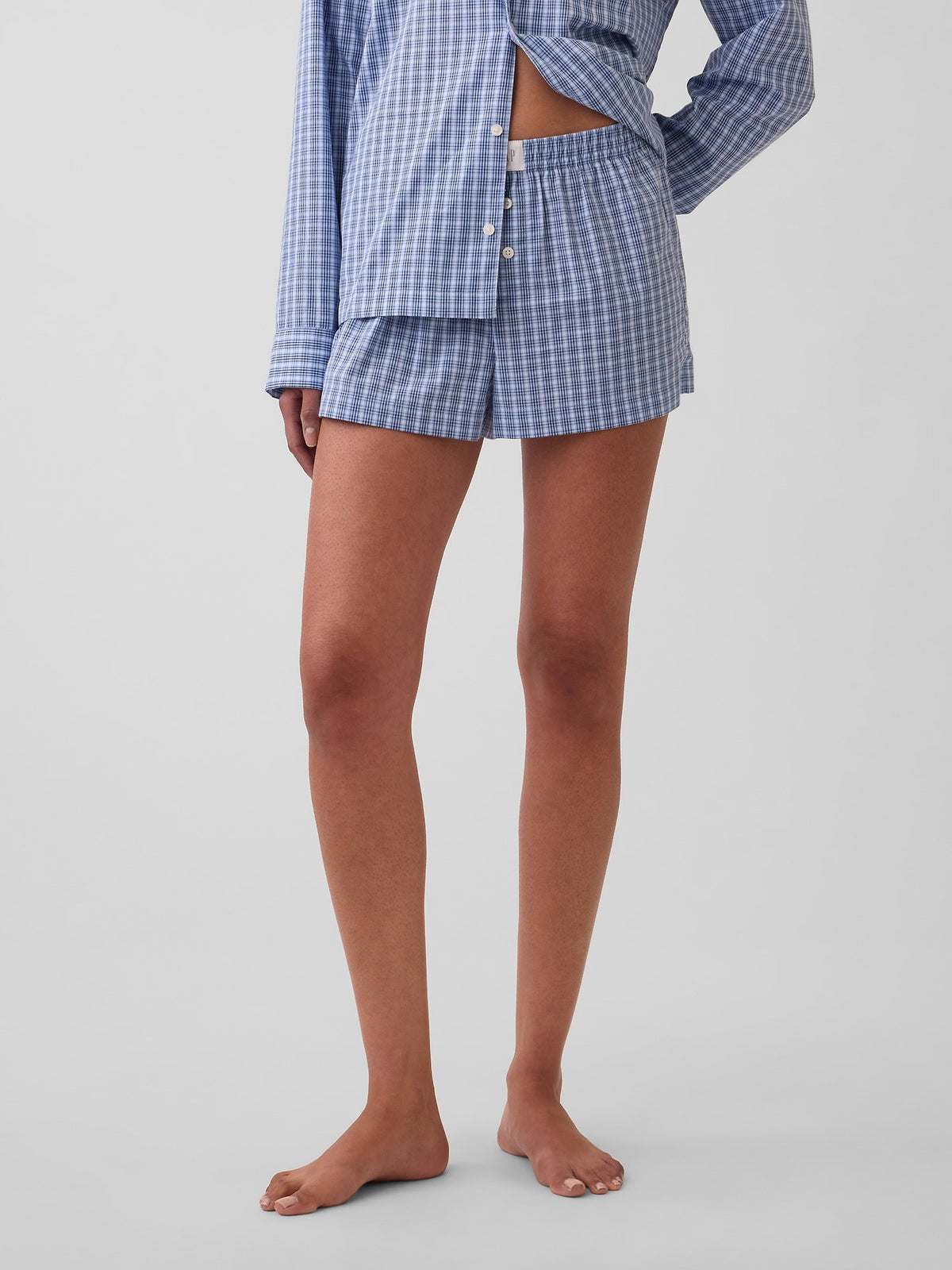 Mavi Poplin Boxer Pijama Şort
