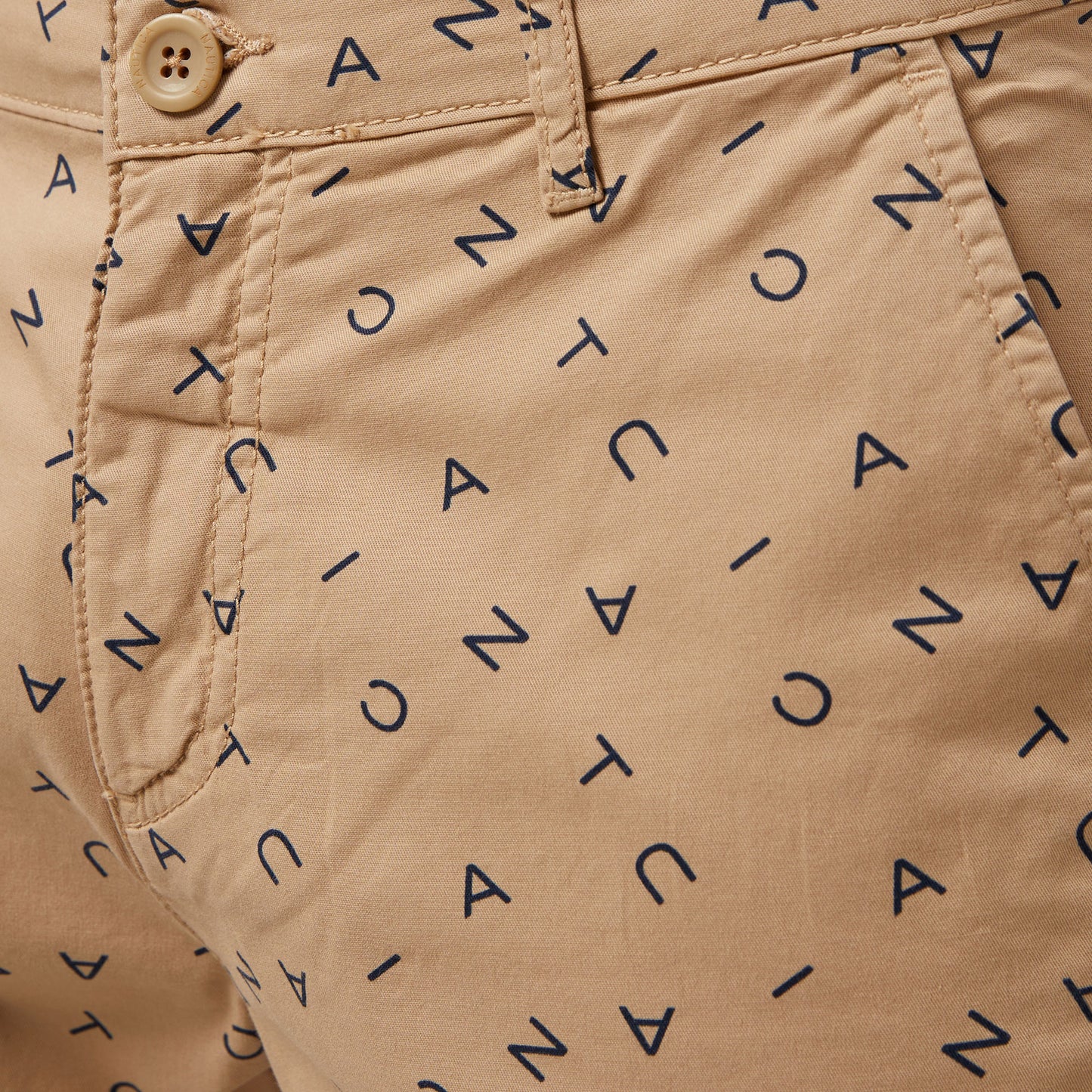 Nautica Erkek Bej Slim Fit Baskılı Bermuda