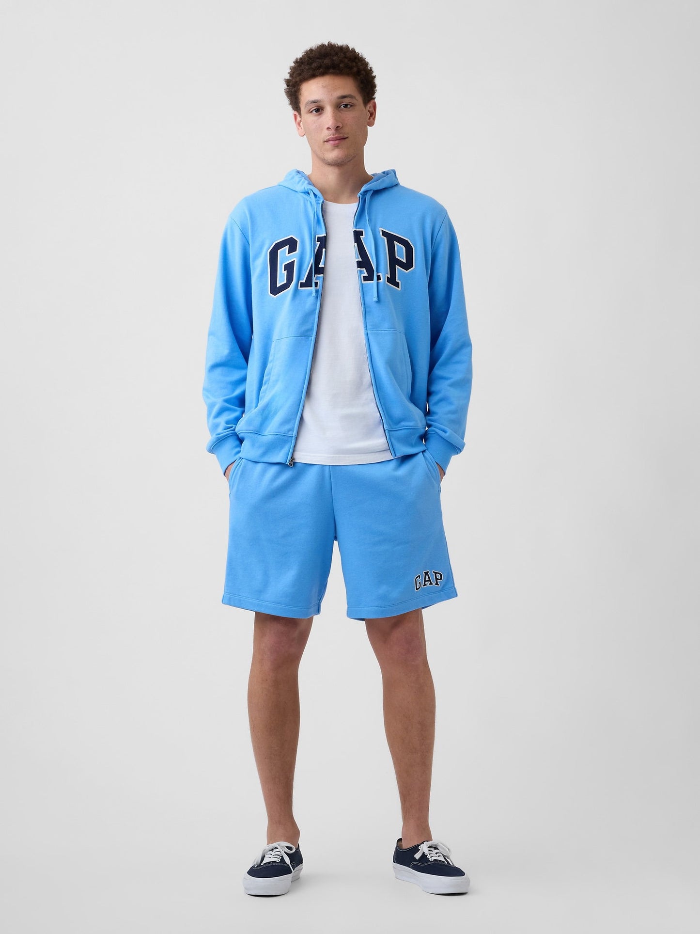 Açık Mavi Relaxed Gap Logo Fransız Havlu Kumaş Fermuarlı Sweatshirt