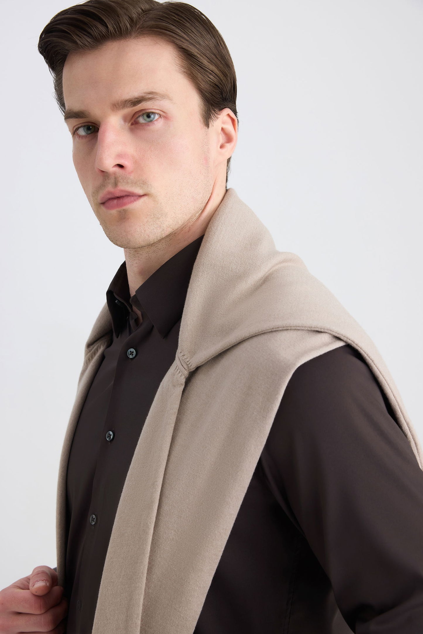 Twn Slim Fit Kahverengi Düz Gömlek