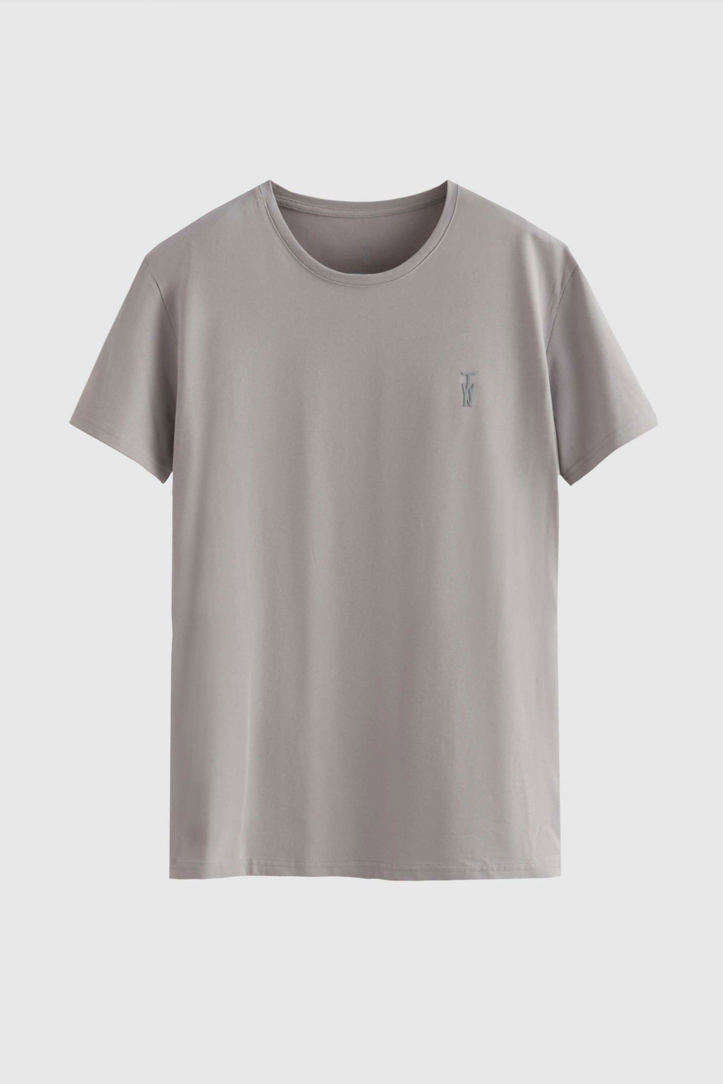 Twn Slim Fit Gri Düz Kabartma Baskılı T-shirt