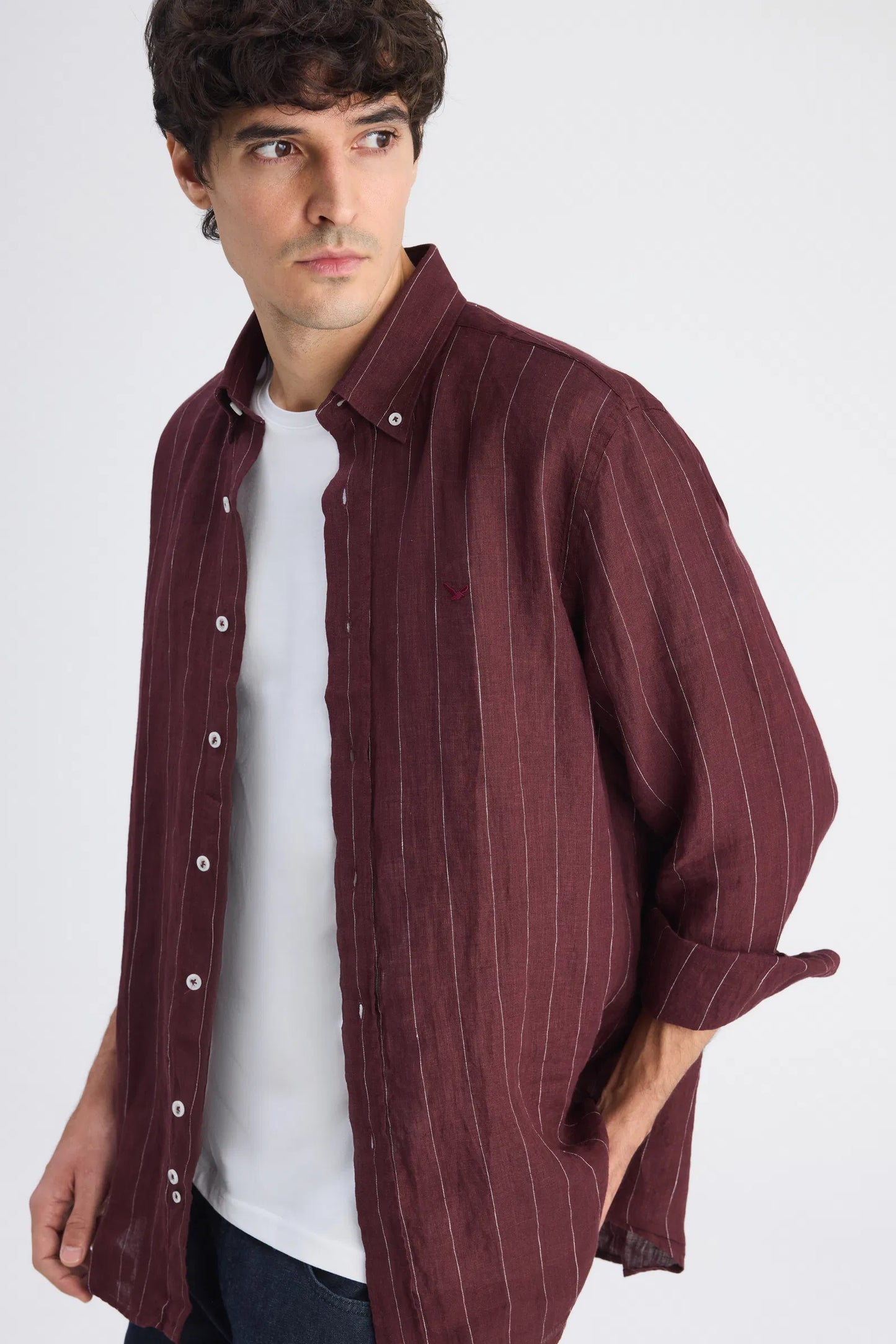Ds Damat Comfort Bordo Çizgili Gömlek