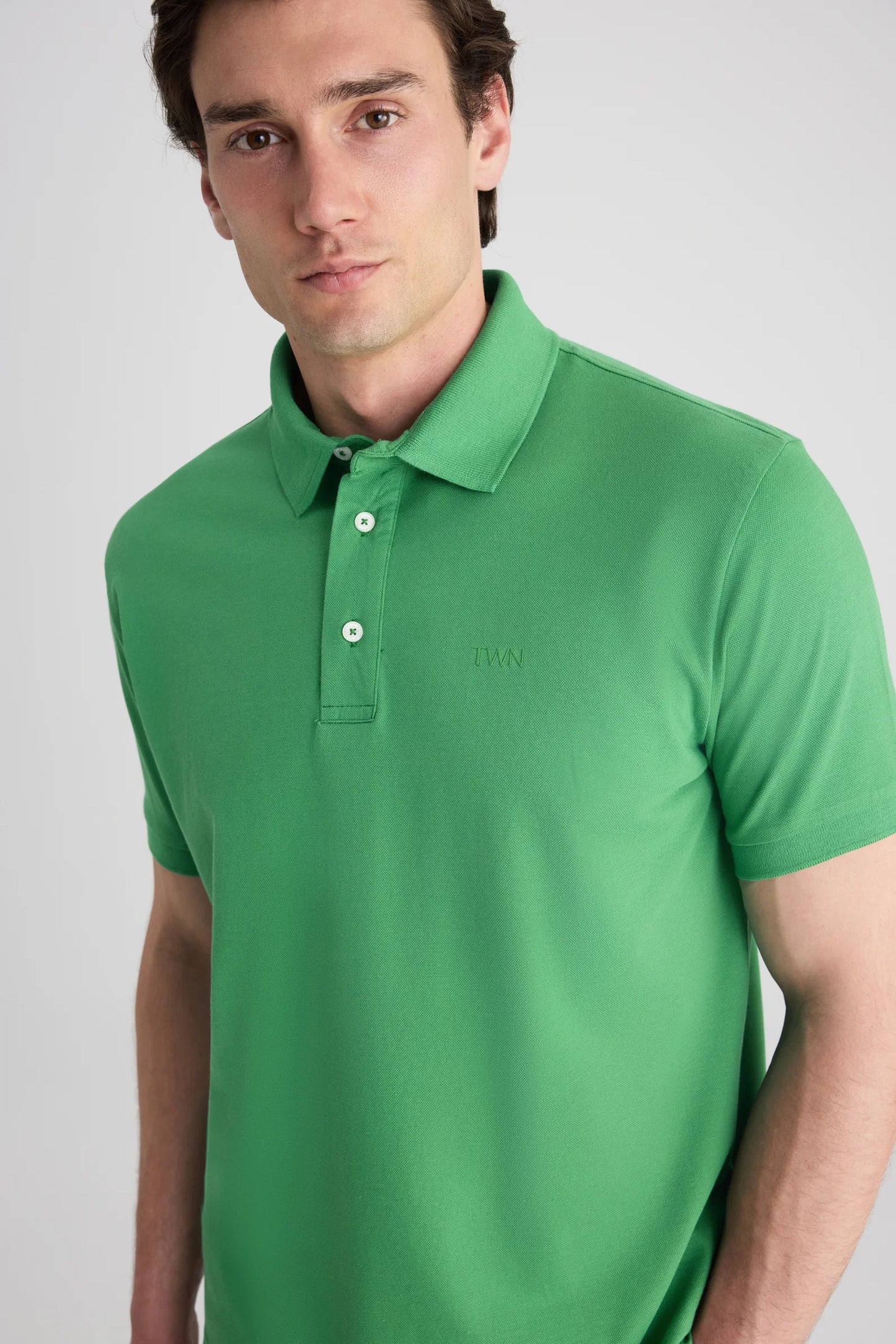 Twn Slim Fit Yeşil Pike Dokulu T-shirt