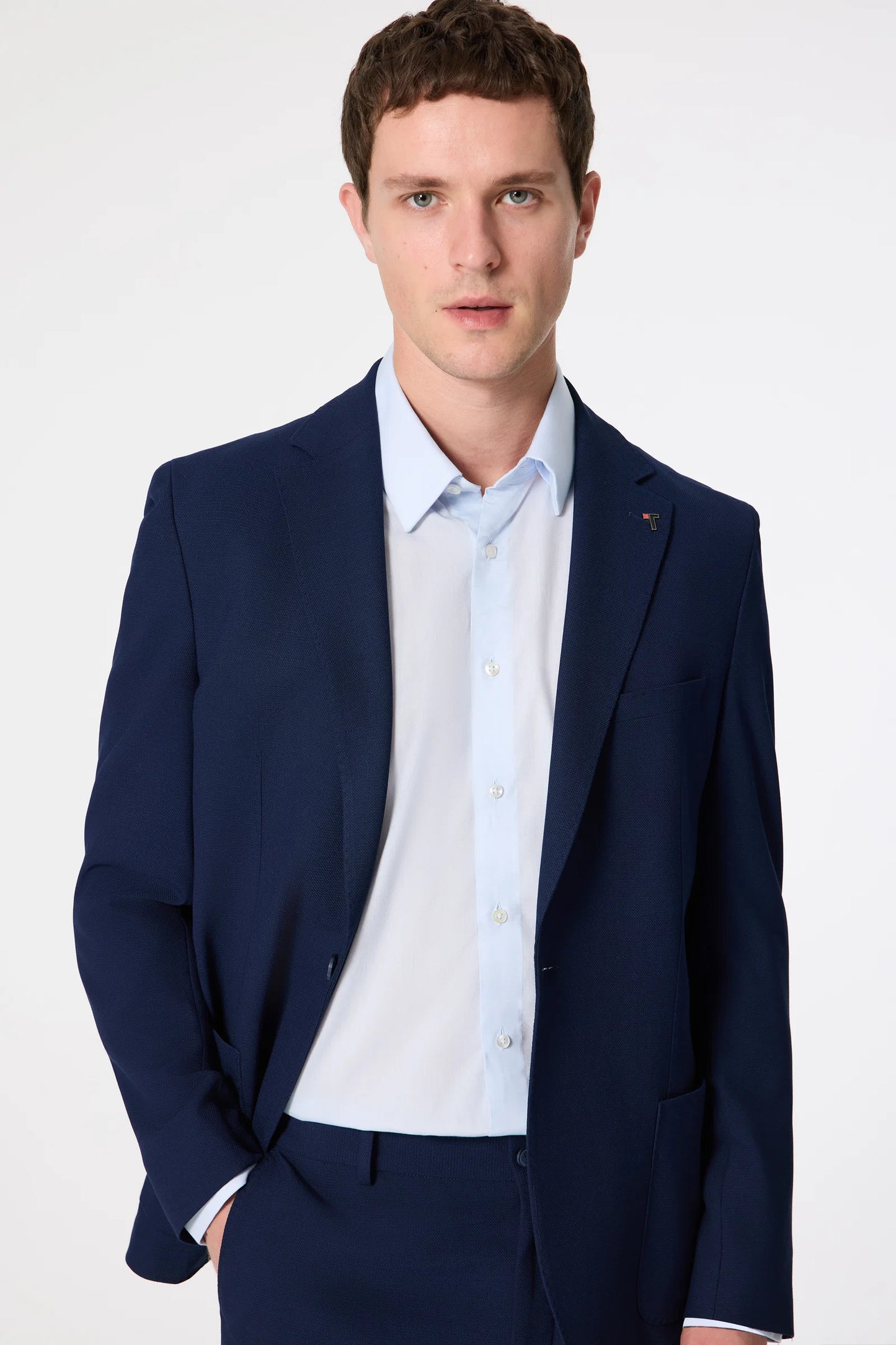 Tween Slim Fit Lacivert Armürlü Kumaş Ceket