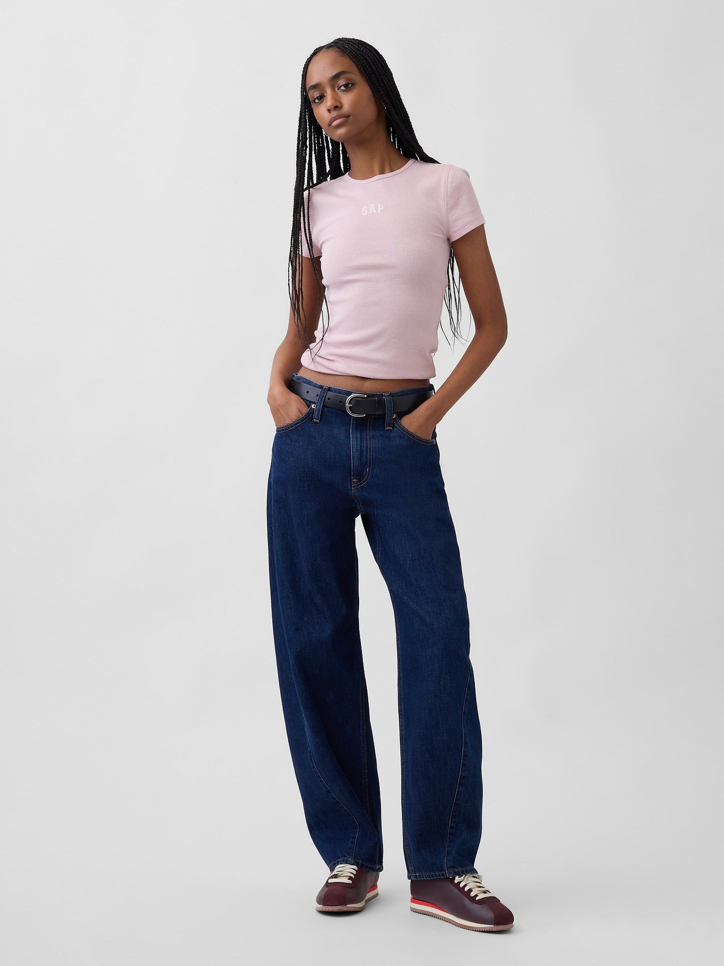 Açık Pembe Modern Fitilli Gap Logo T-shirt