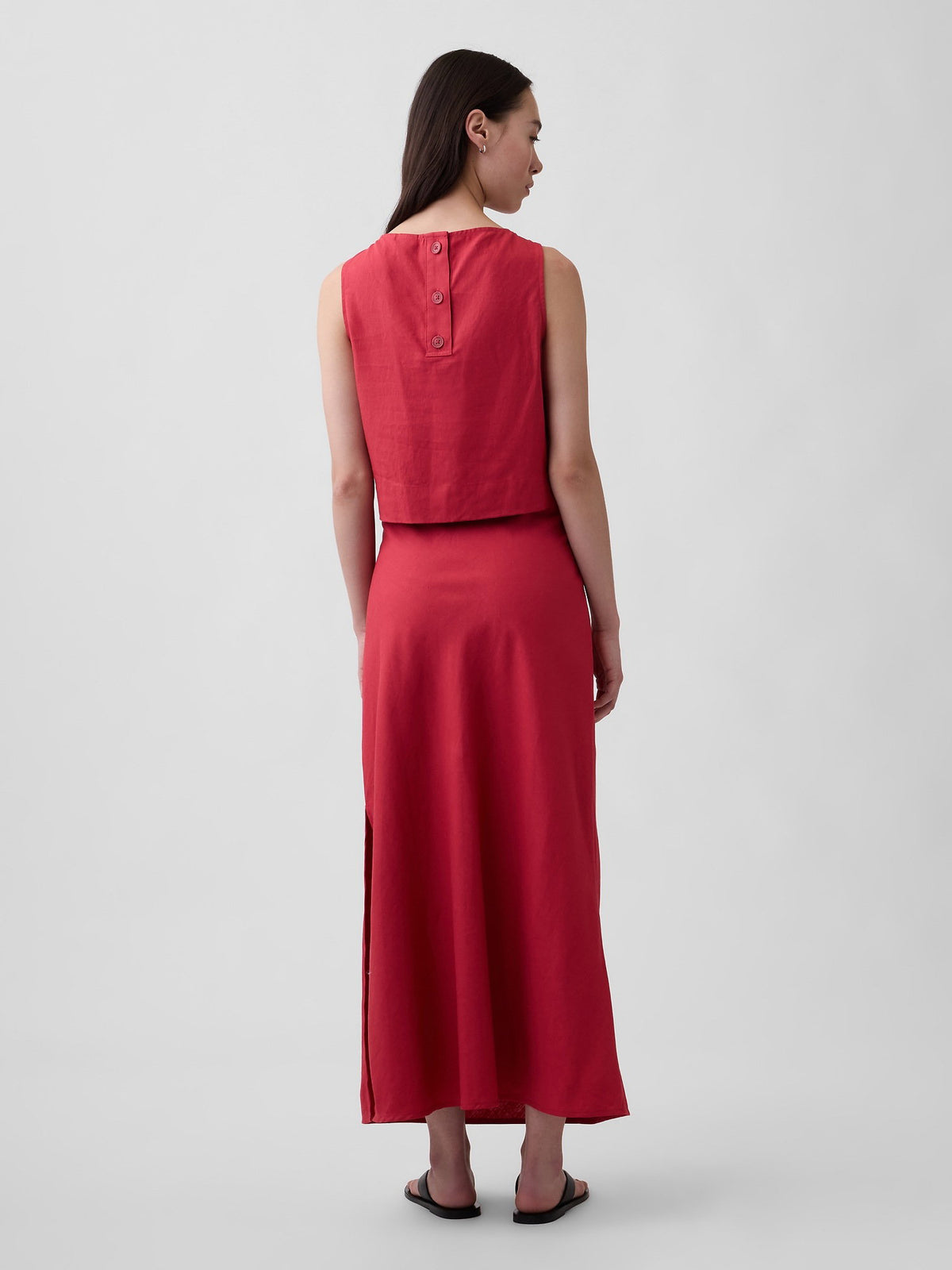 Kırmızı Keten Karışımı Maxi Slip Etek