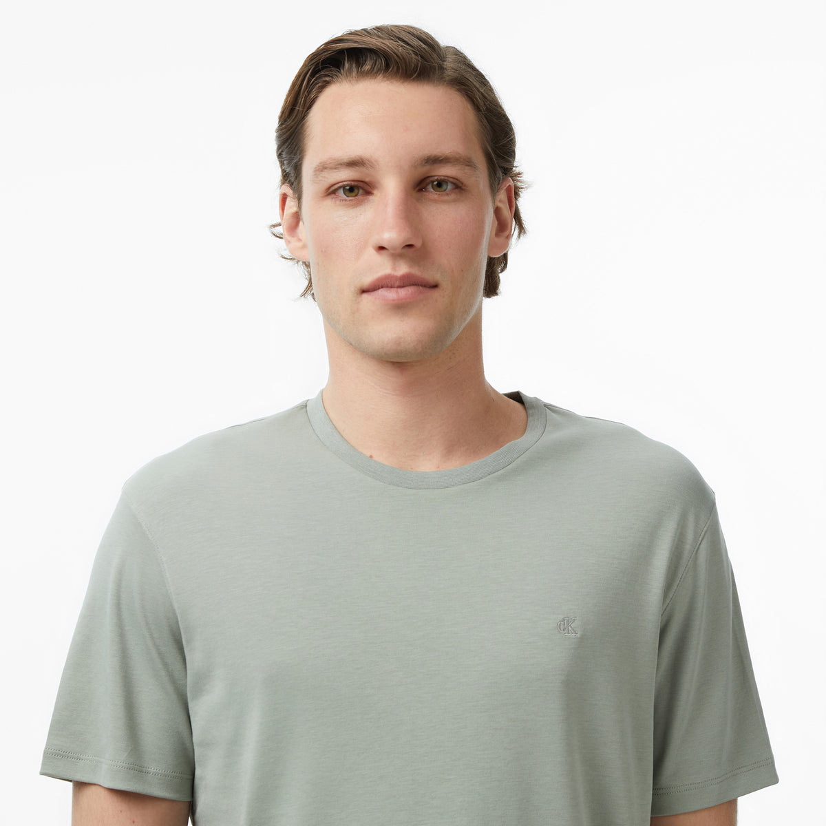 Calvin Klein Supima Chest Emblem Crewneck Erkek Bej T-shirt