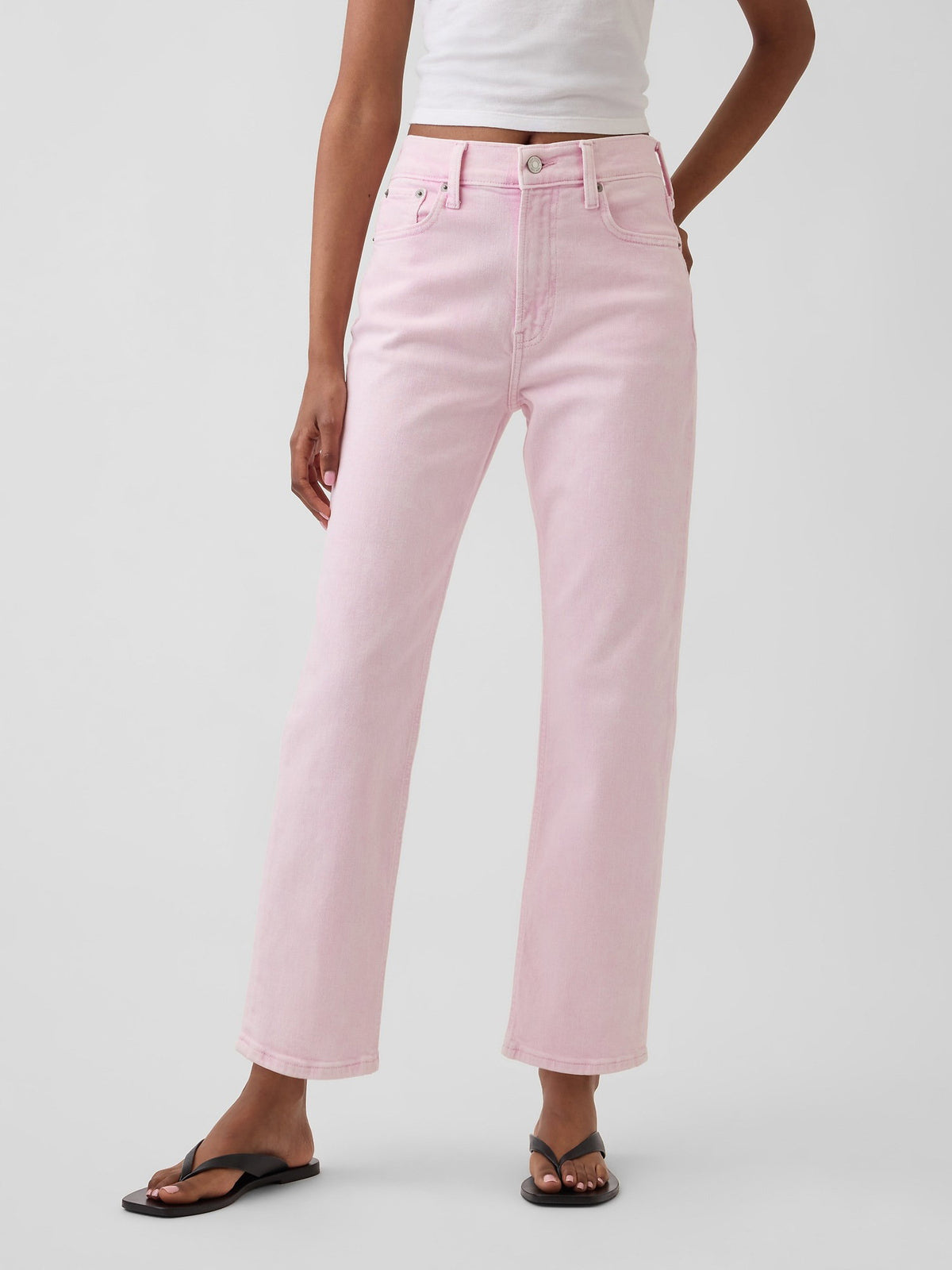 Açık Pembe High Rise '90s Slim Straight Crop Jean Pantolon