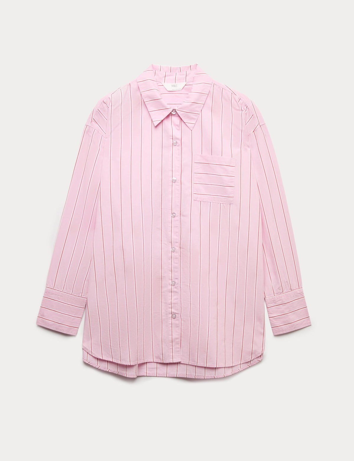 %100 Pamuk Poplin Çizgili Pijama Üstü