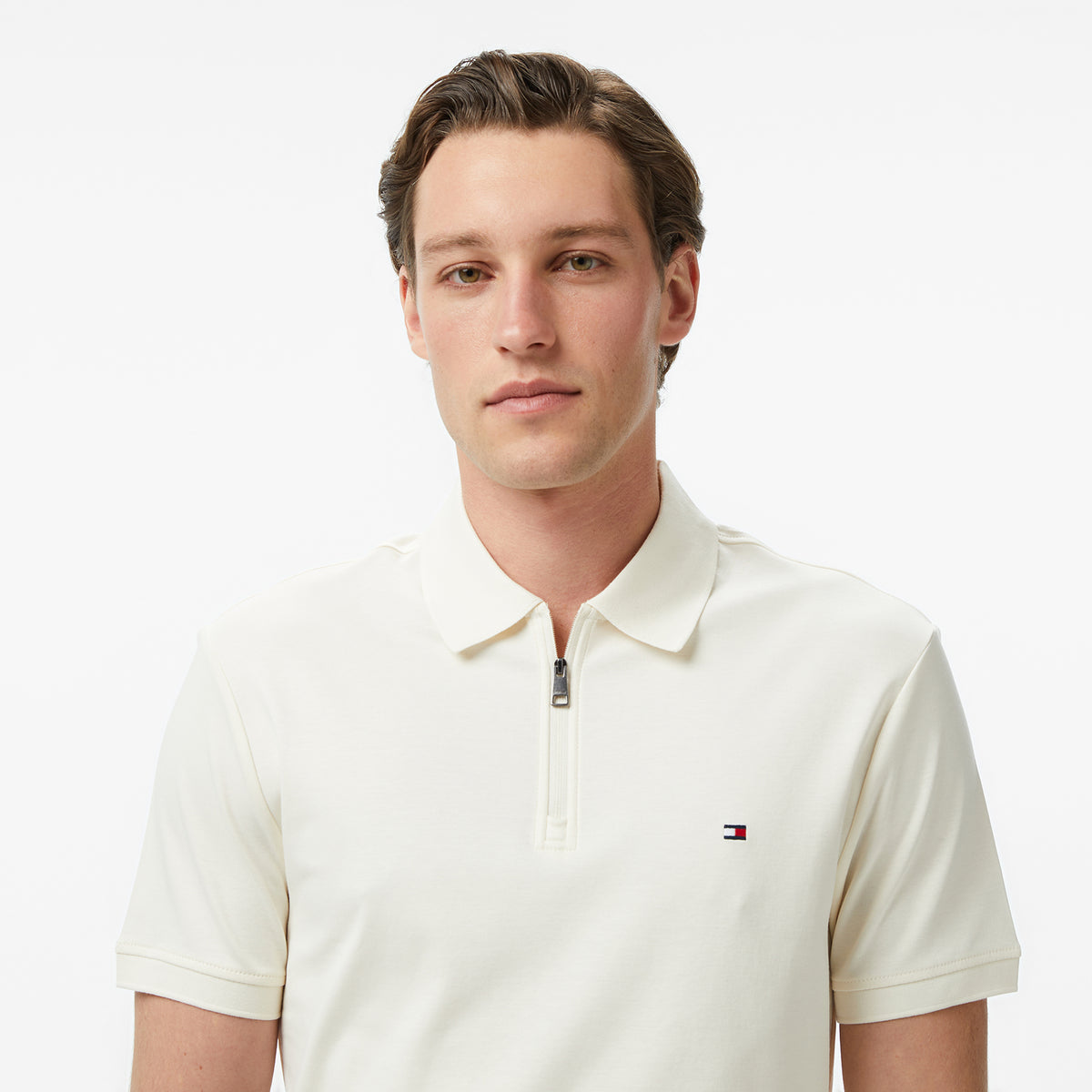 Tommy Hilfiger Elevated Essentials Erkek Krem Rengi Polo Yaka T-shirt