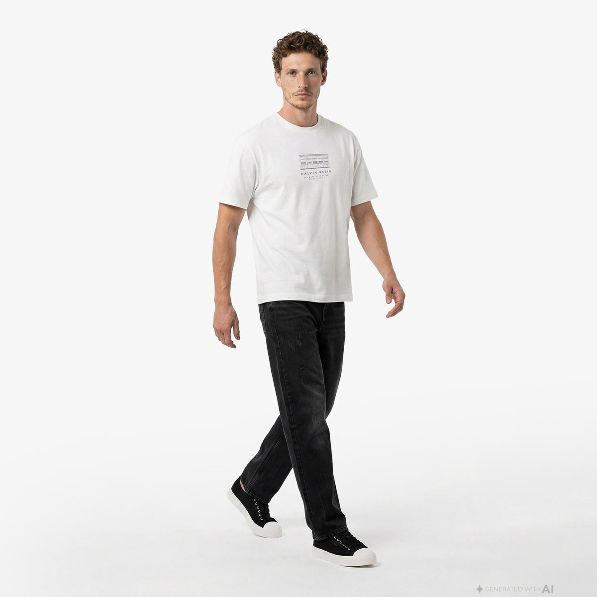 Calvin Klein 16s March Graphic Seasonal Erkek Beyaz T-shirt
