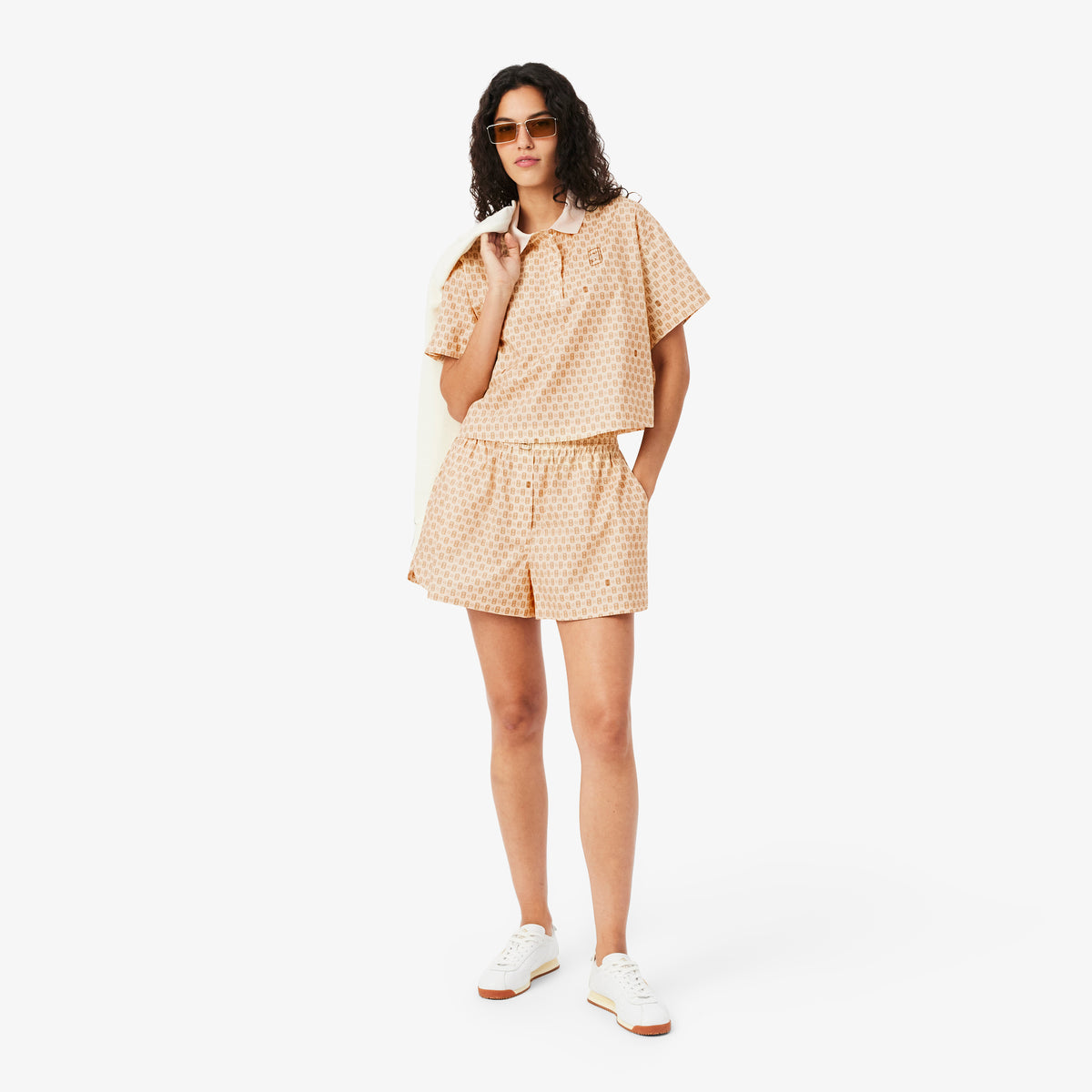 Lacoste Kadın Oversize Fit Desenli Pembe Polo