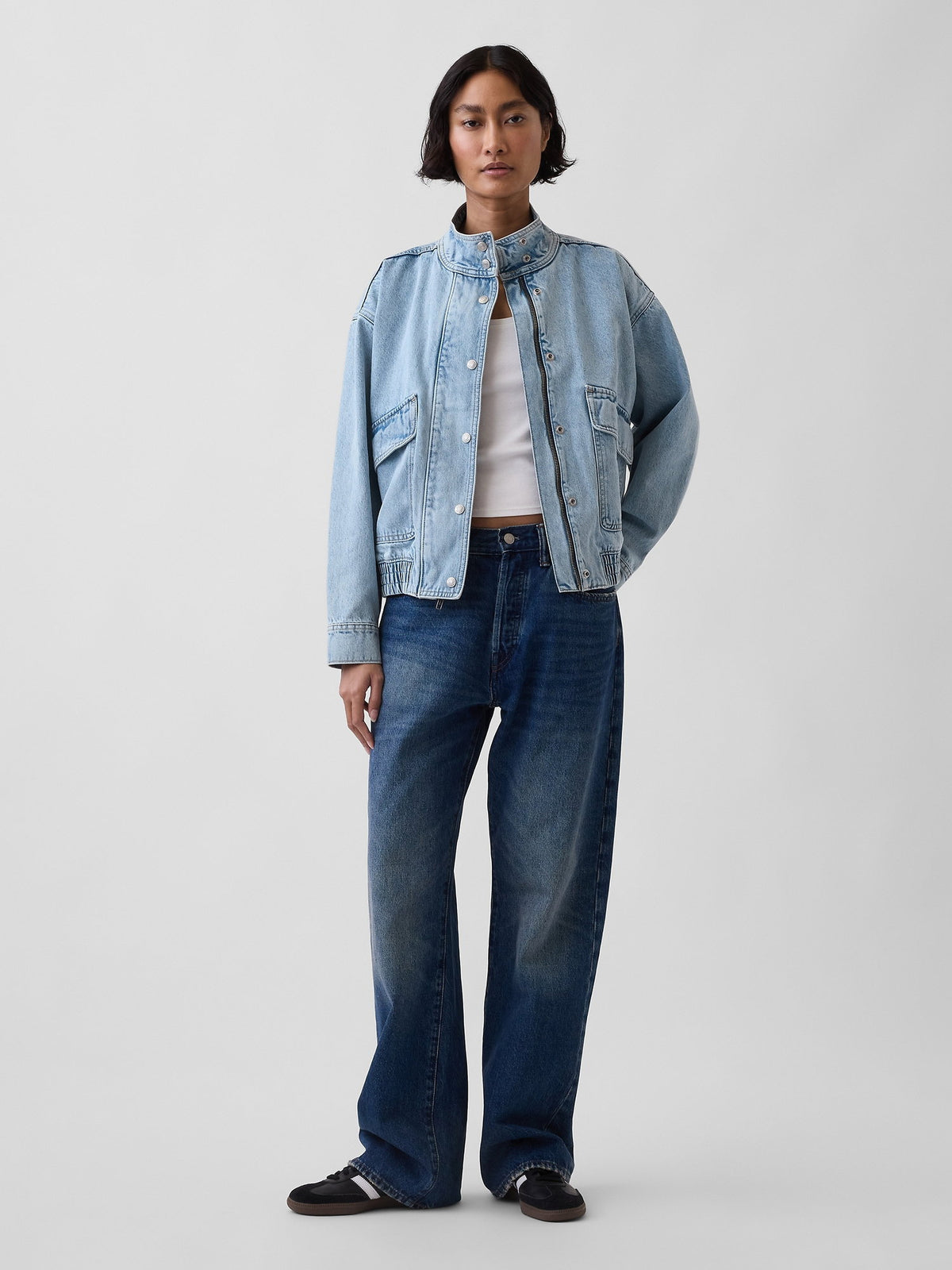 Açık Mavi Oversized Denim Bomber Ceket