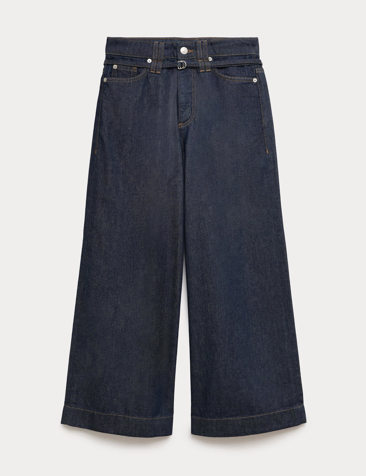 Denim Yüksek Bel Geniş Paça Kısa Pantolon